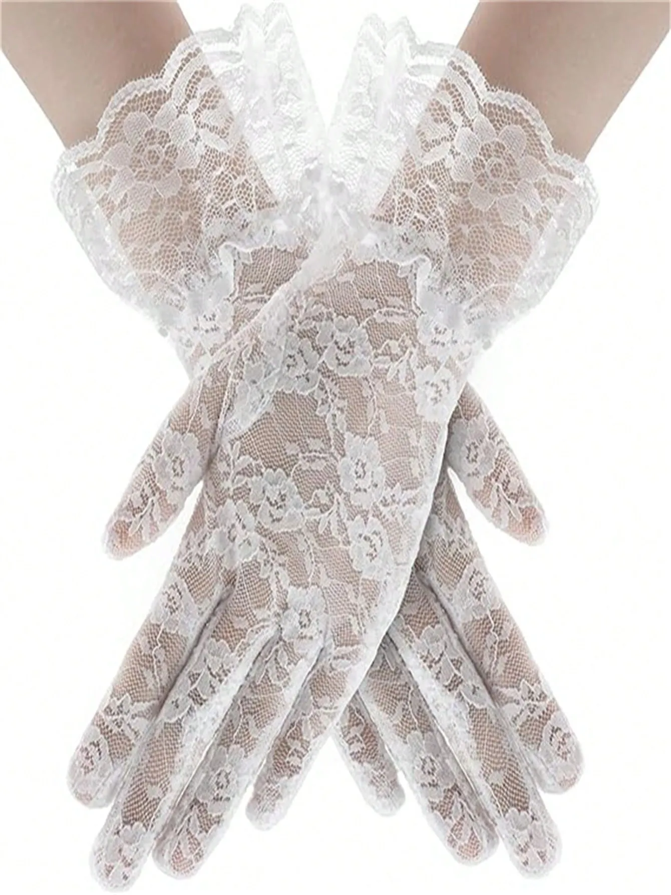 1 Pair Of White Lace Gloves For Women, Suitable For Parties, Weddings, Operas, Tea Parties.