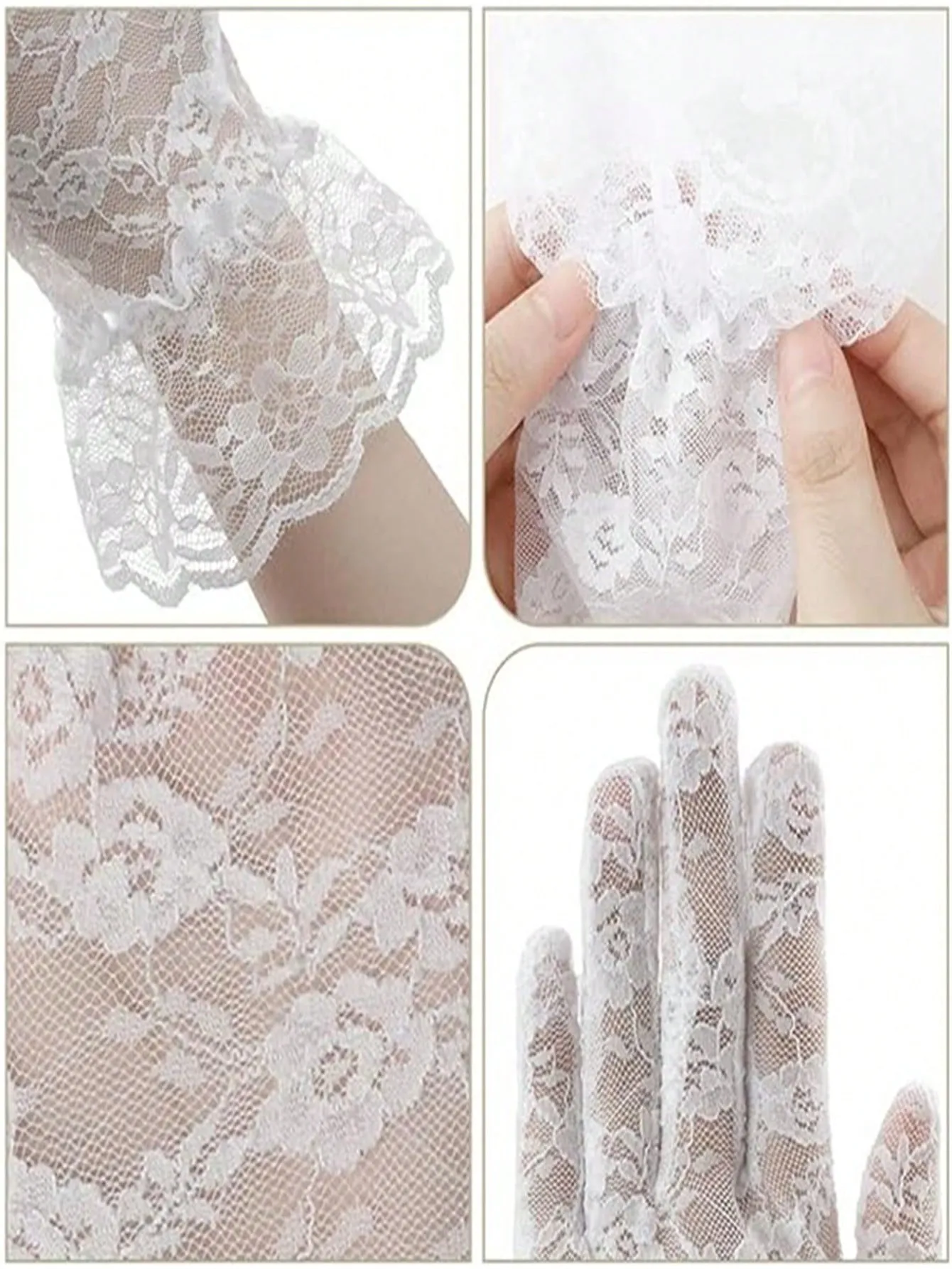 1 Pair Of White Lace Gloves For Women, Suitable For Parties, Weddings, Operas, Tea Parties.