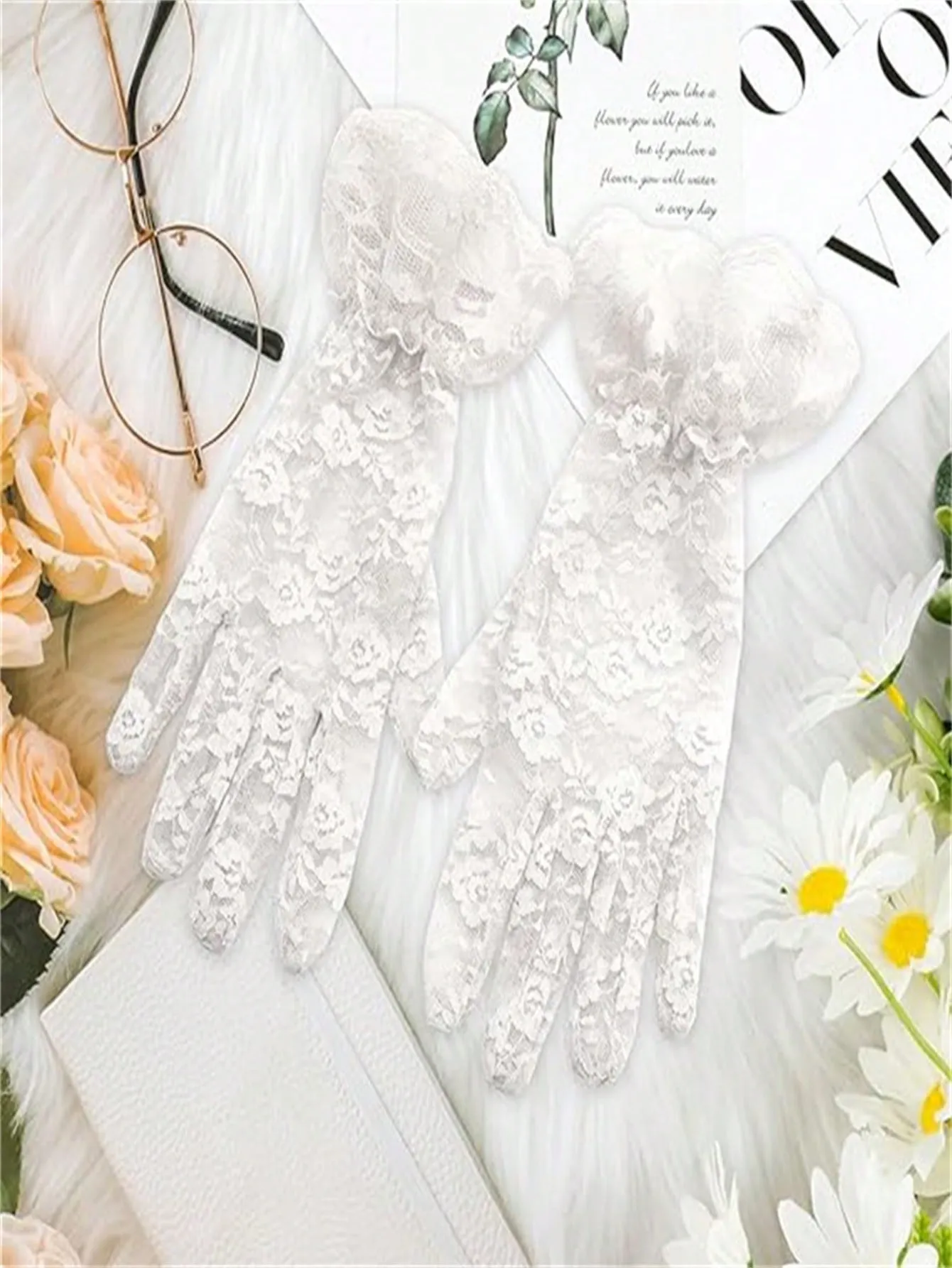 1 Pair Of White Lace Gloves For Women, Suitable For Parties, Weddings, Operas, Tea Parties.