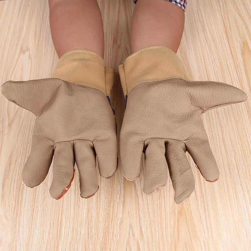 10 Pairs Welding Gloves Thickened Wear Resistant Short Half Leather Protective Carrying Canvas Welding Labor Protection Gloves Xl