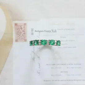 14ct White Gold Emerald & Diamond Half Eternity Ring