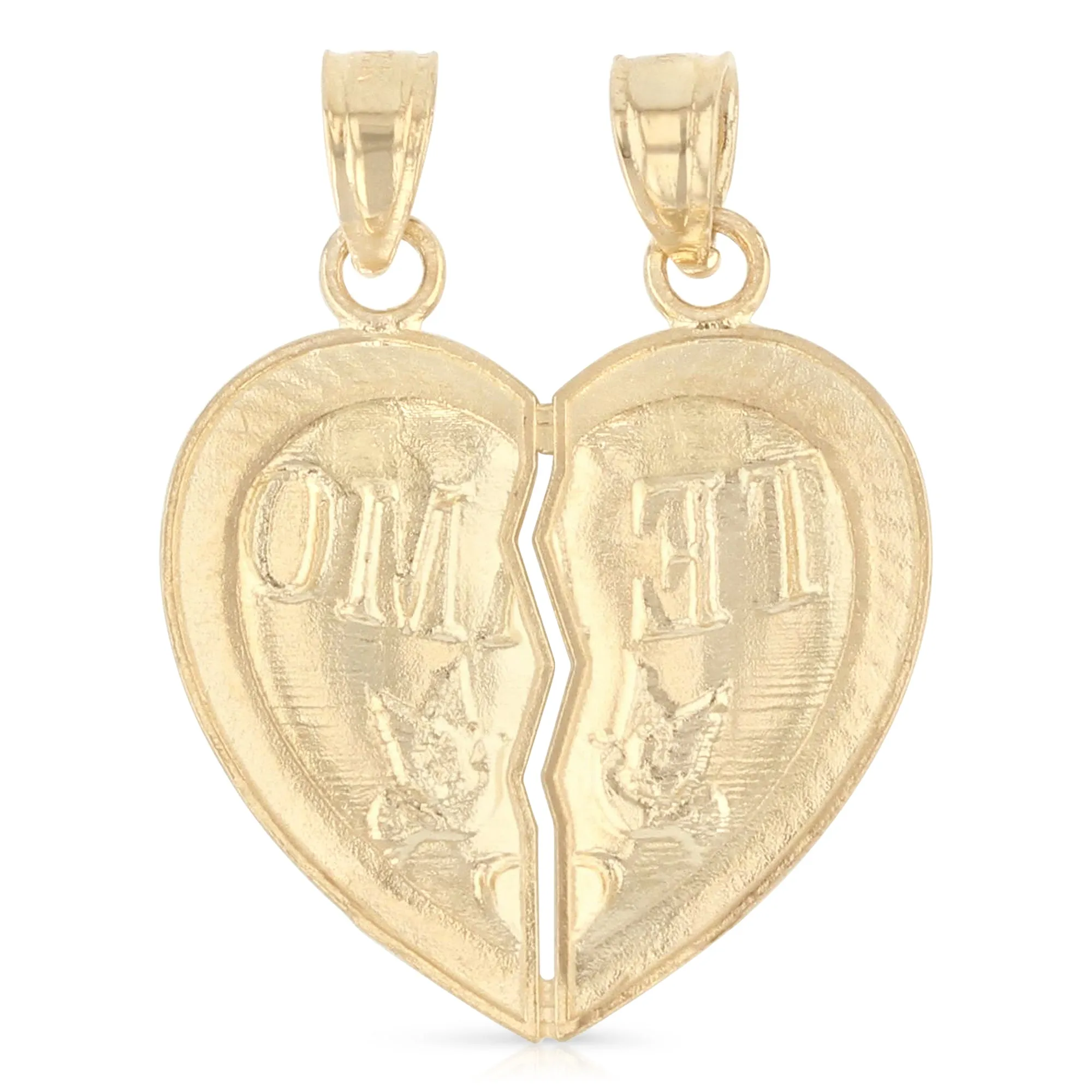 14K Gold 'Te Amo' Couple Broken Heart Pendant with 1.2mm Singapore Chain