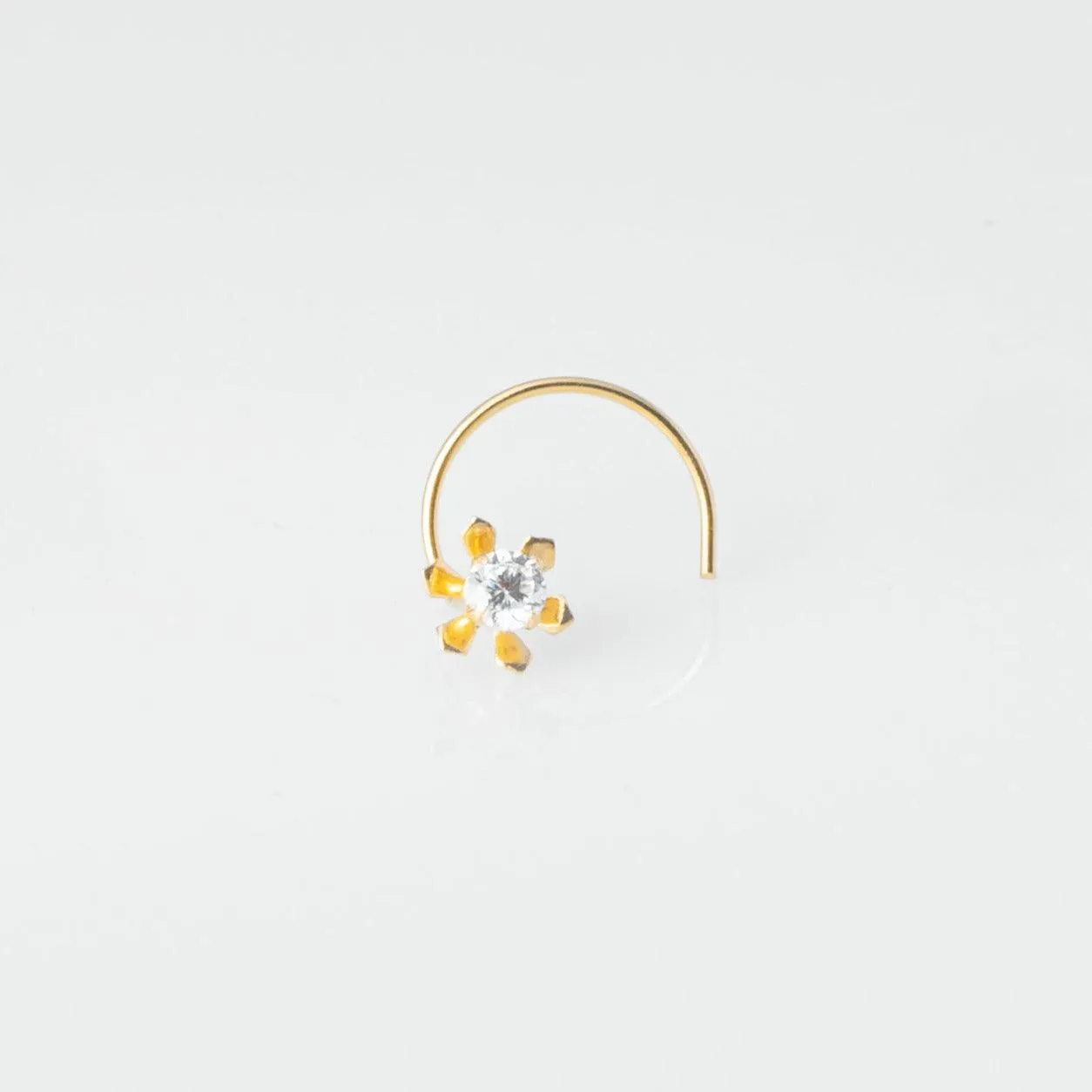 18ct Yellow Gold Wire Coil Back Nose Stud set with Cubic Zirconia in a Flower Design (4.5mm - 6mm) NIP-4-080