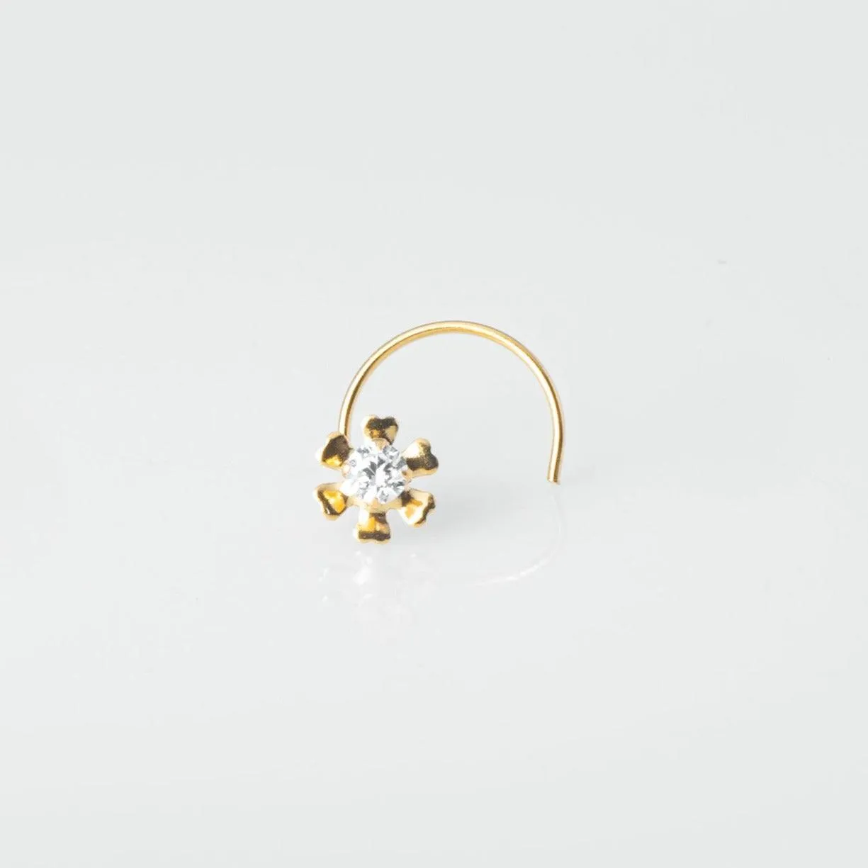 18ct Yellow Gold Wire Coil Back Nose Stud set with Cubic Zirconia in a Flower Design (4.5mm - 6mm) NIP-4-080