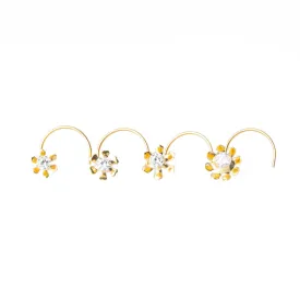 18ct Yellow Gold Wire Coil Back Nose Stud set with Cubic Zirconia in a Flower Design (4.5mm - 6mm) NIP-4-080