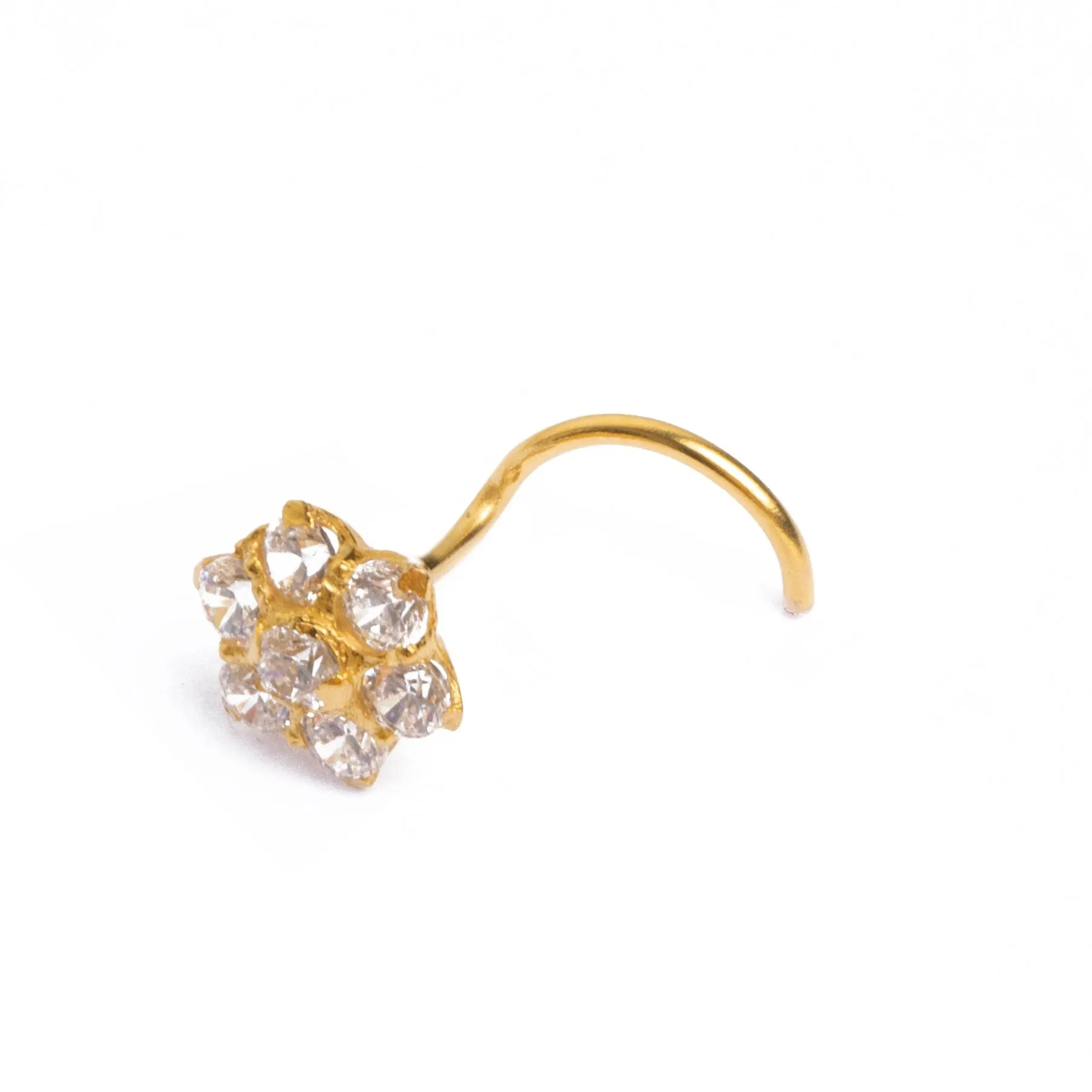 18ct Yellow Gold Wire Coil Back Nose Stud set with Seven Cubic Zirconias (4mm - 5mm) NIP-5-040