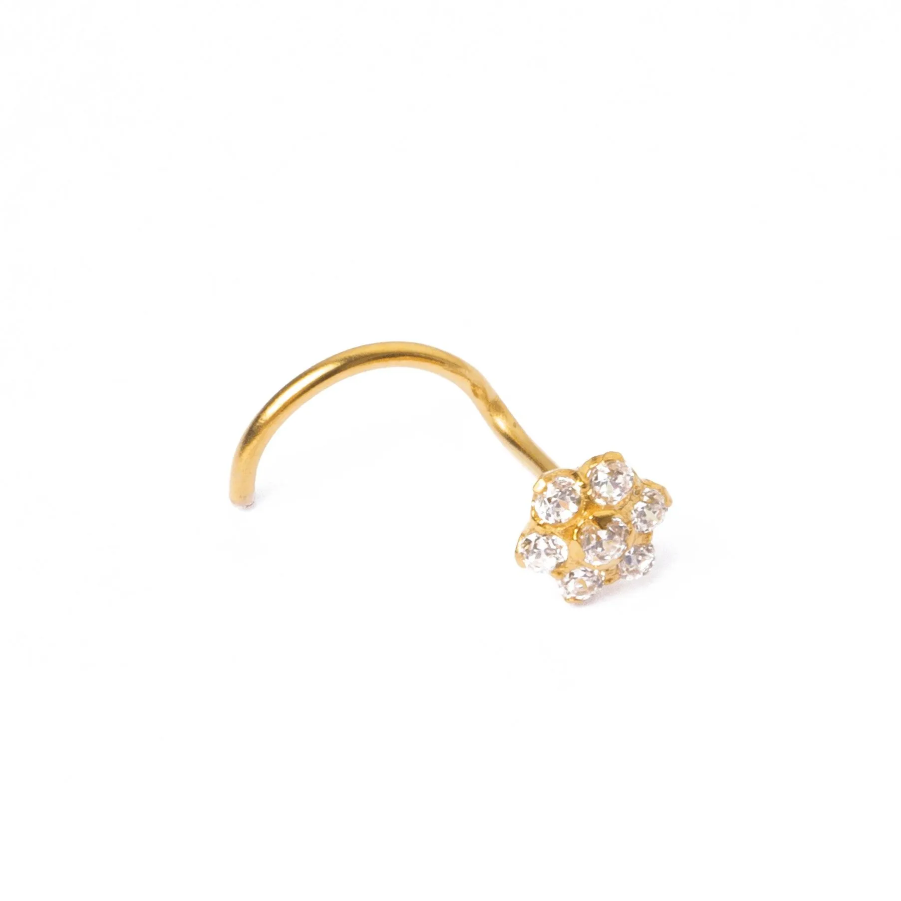 18ct Yellow Gold Wire Coil Back Nose Stud set with Seven Cubic Zirconias (4mm - 5mm) NIP-5-040