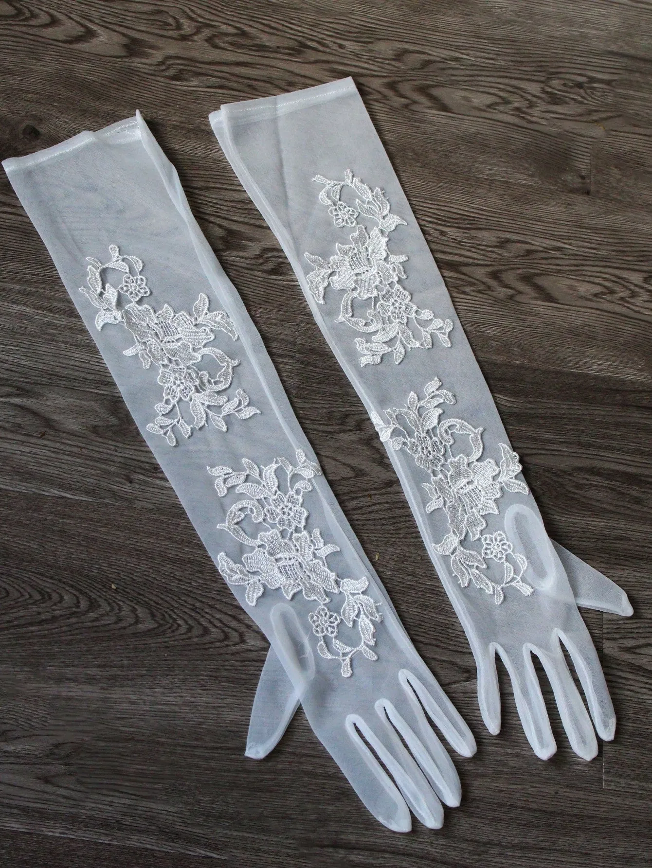 1pair Women's Long Lace Flower Bridal Wedding Gloves, Suitable For Wedding, Evening Party, Wedding Dress Accessories