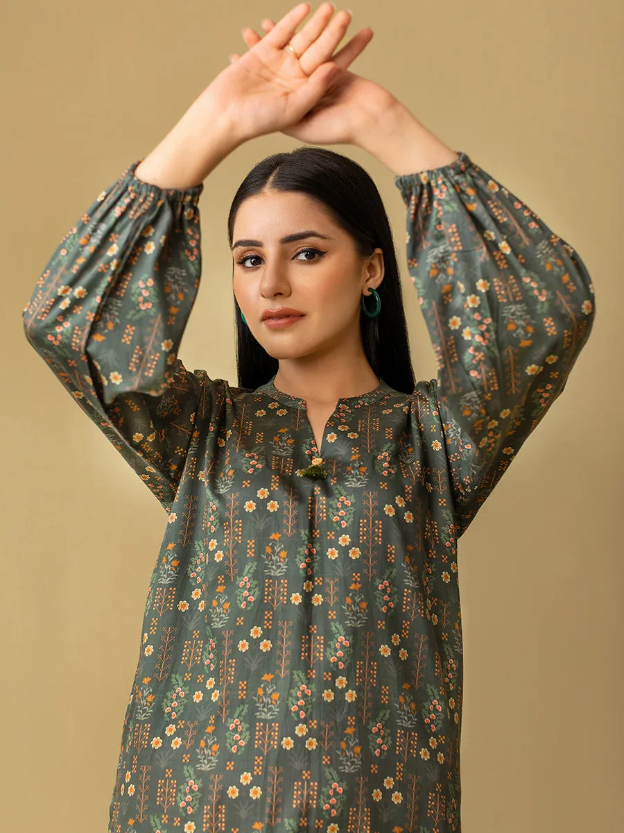 1pc - Stitched Basic Printed Cotton Silk Shirt