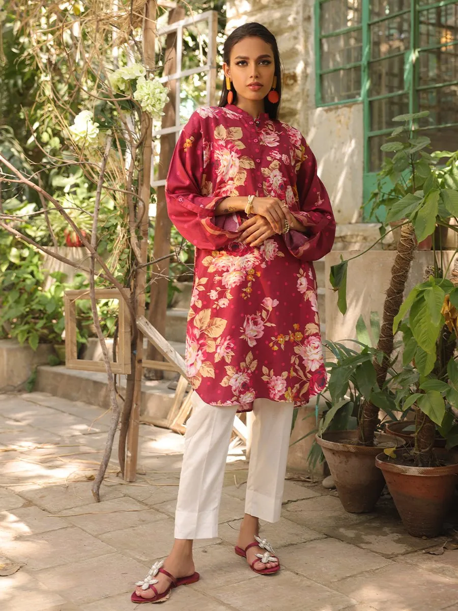 1pc - Stitched Basic Printed Cotton Silk Shirt