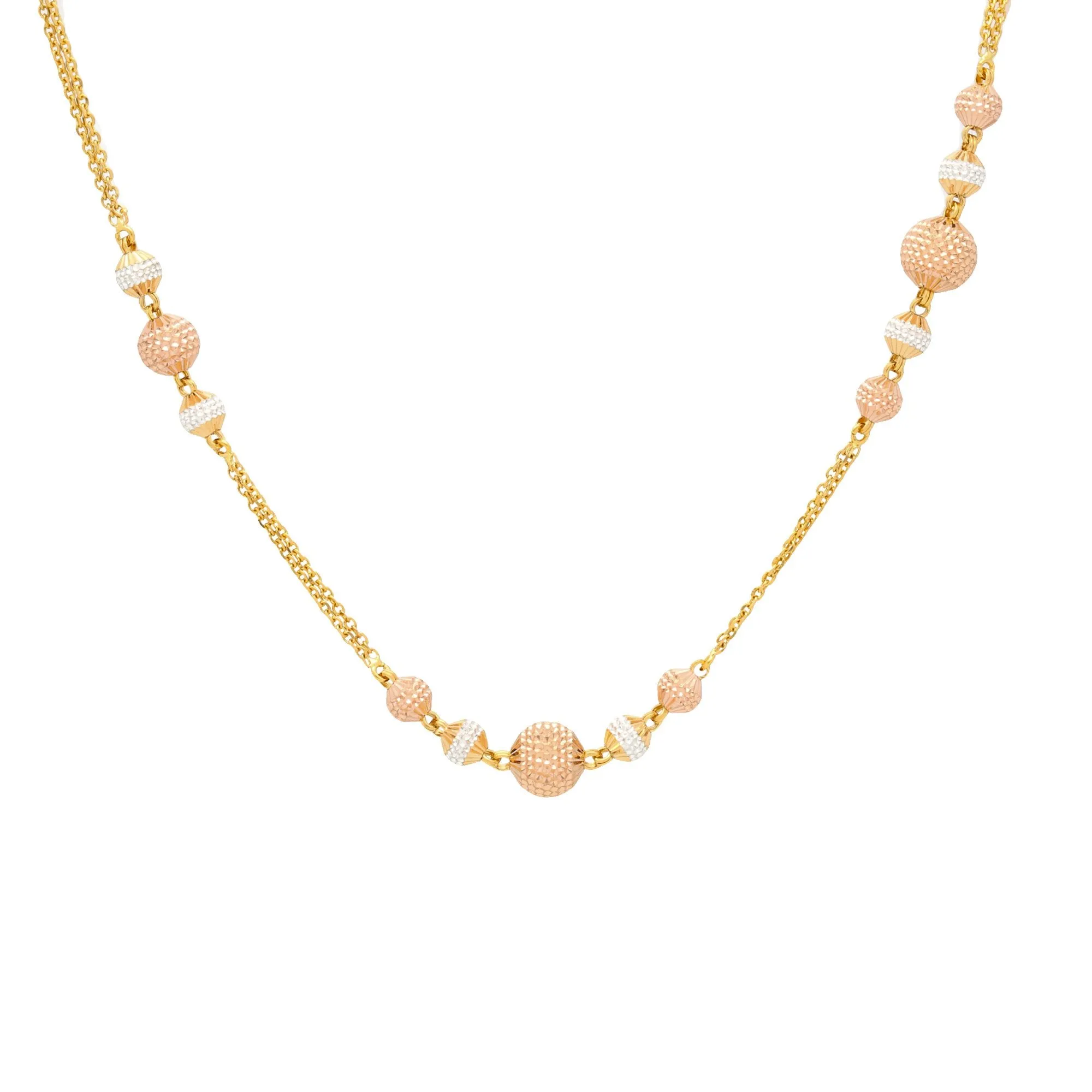 22K Gold Chain with Rose Gold Accented balls, 28 inches