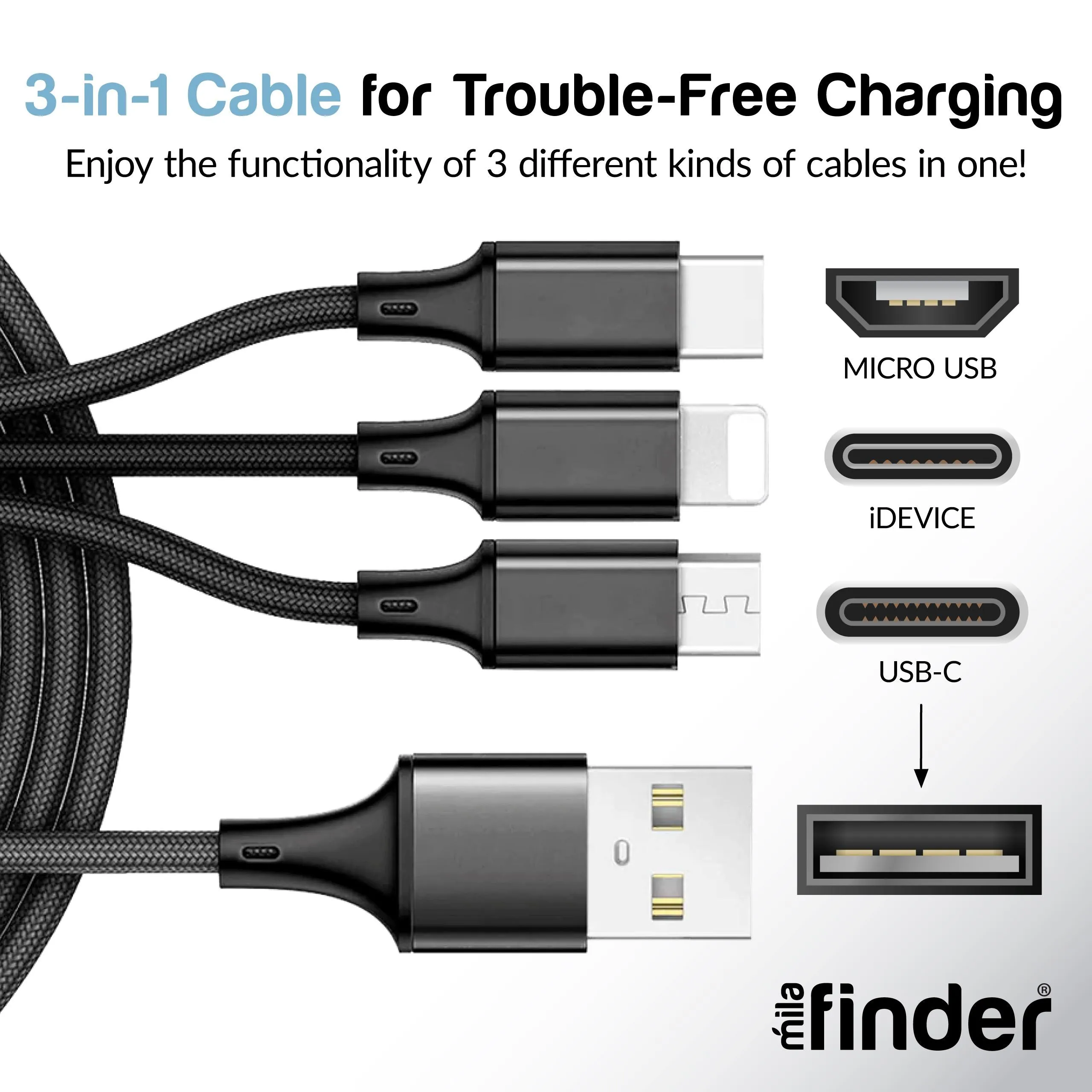 3 foot 3-in-1 charger Compact - Pack of 12