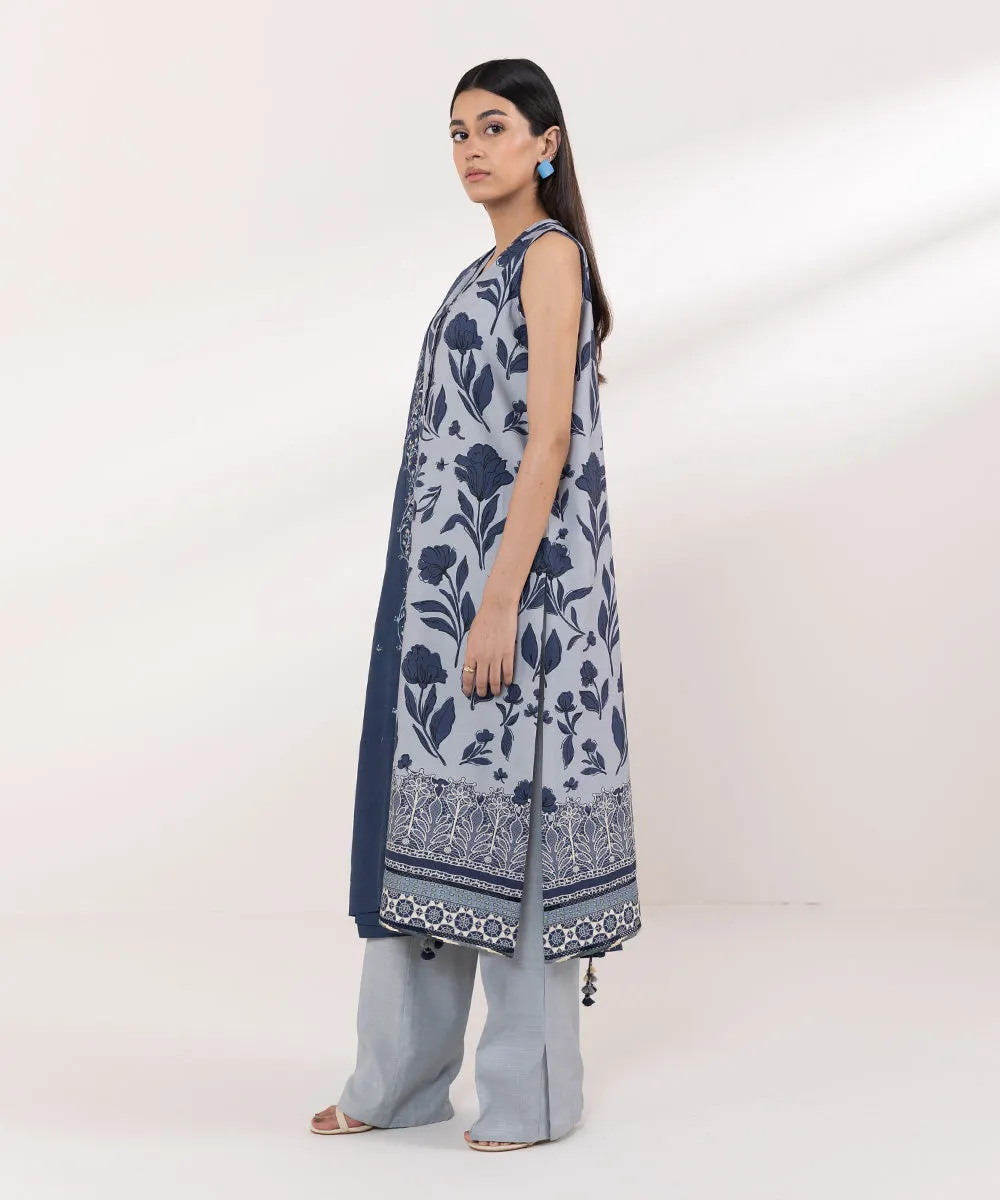 3 Piece - Embroidered Dull Raw Silk Suit