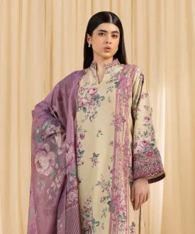 3 Piece -  Embroidered Silk Suit