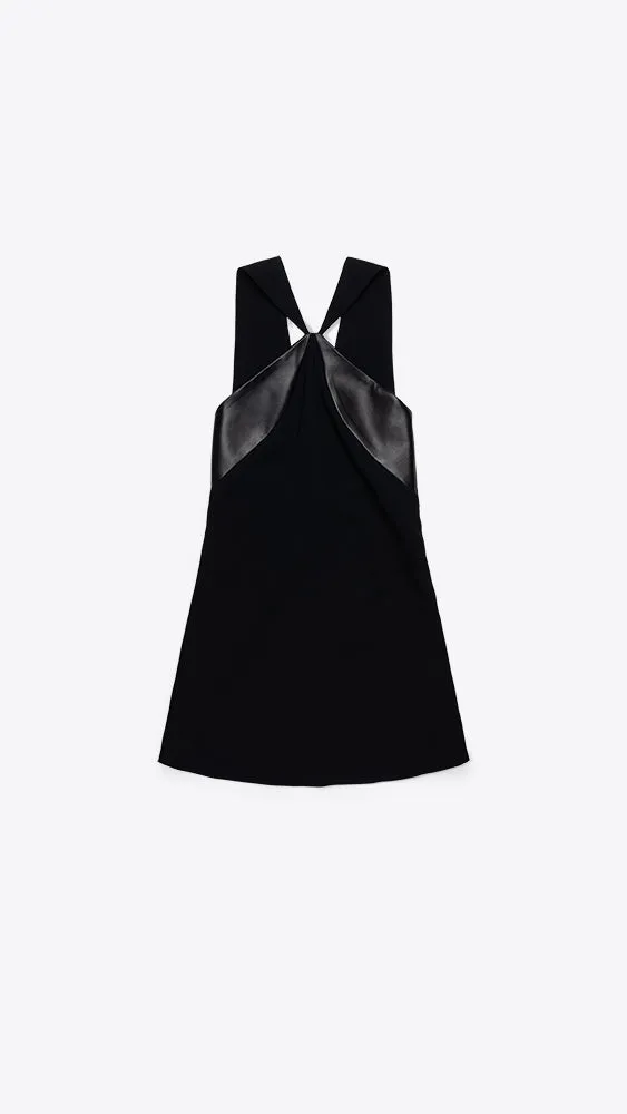 A-Line Dress with Crepe Panels - Black