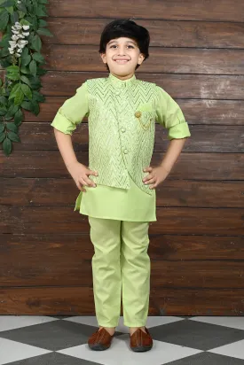 Ahhaaaa Kids Bollywood Style Print Indo-Western Sherwani Set For Boys