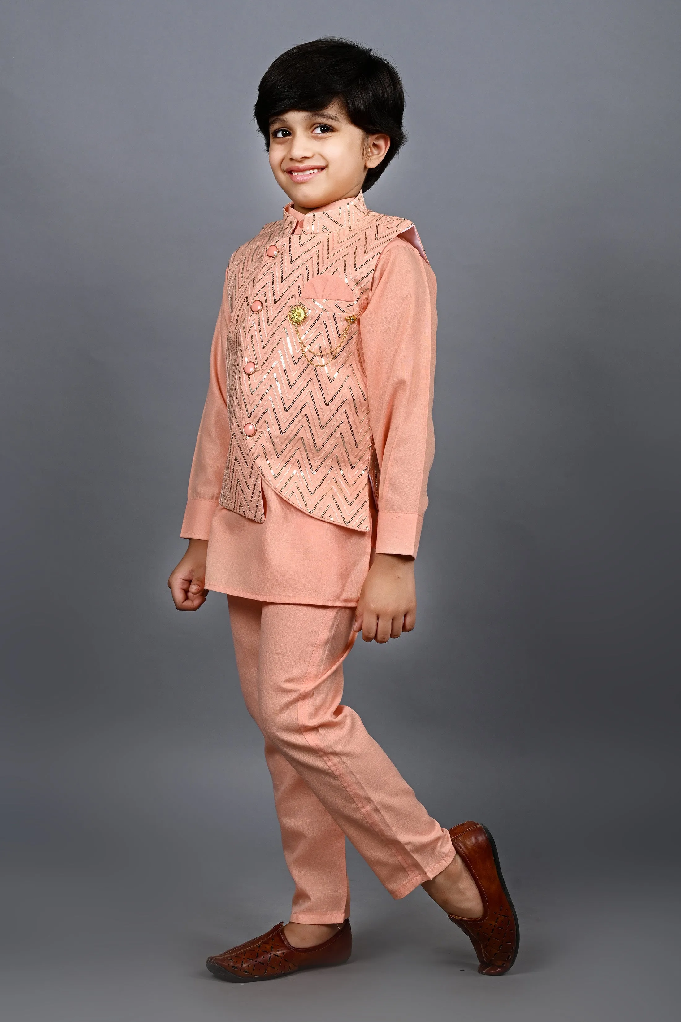 Ahhaaaa Kids Bollywood Style Print Indo-Western Sherwani Set For Boys