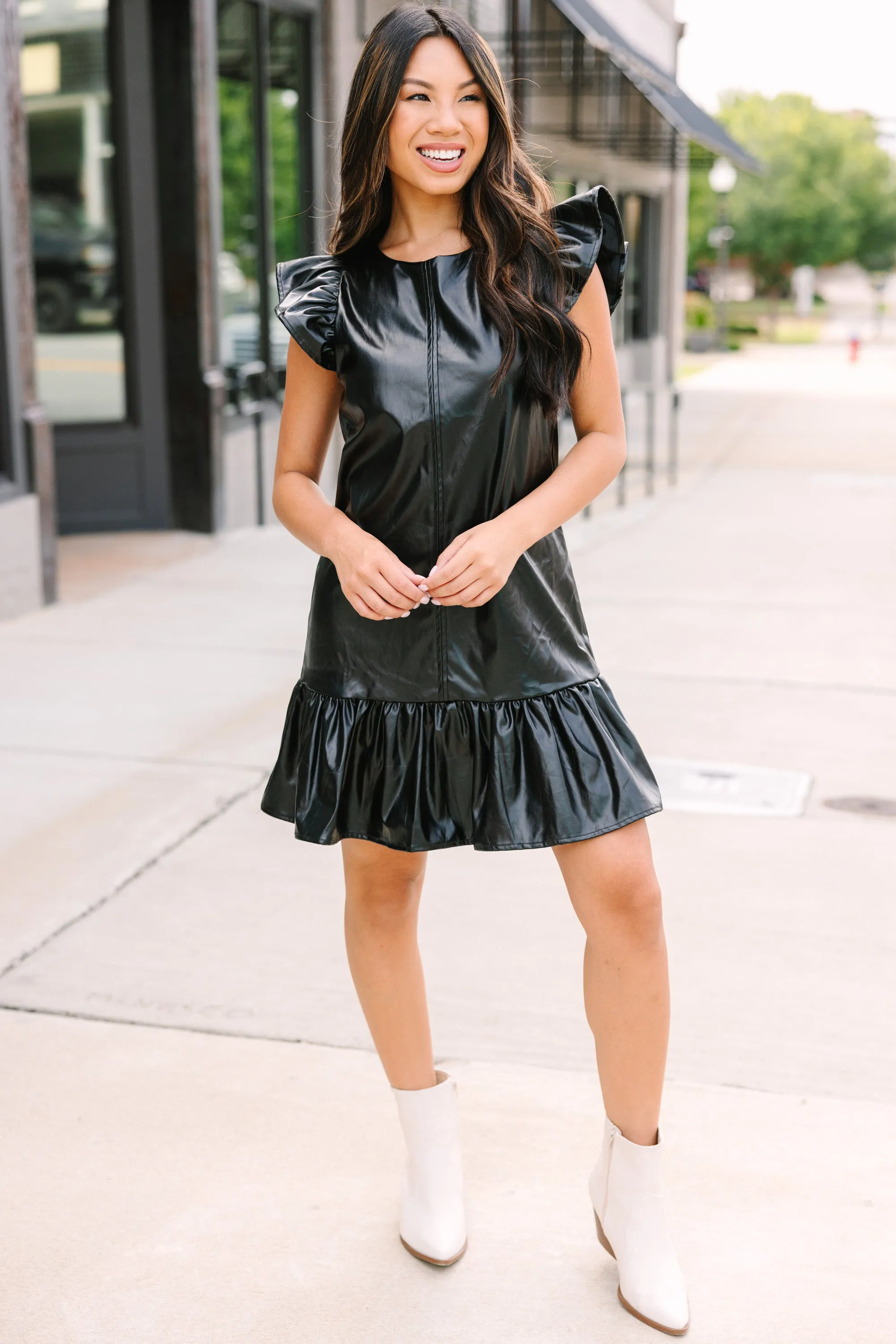 Always Ready Black Faux Leather Dress