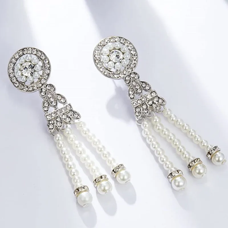 Années 20 Boucles d'Oreilles Strass Art Nouveau