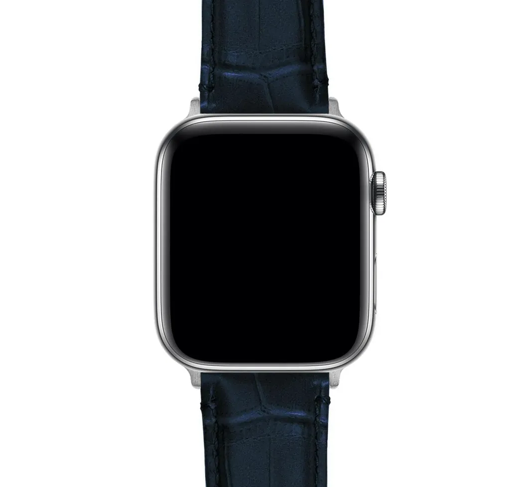 Apple Watch Navy Blue Alligator Grain Leather Watch Band