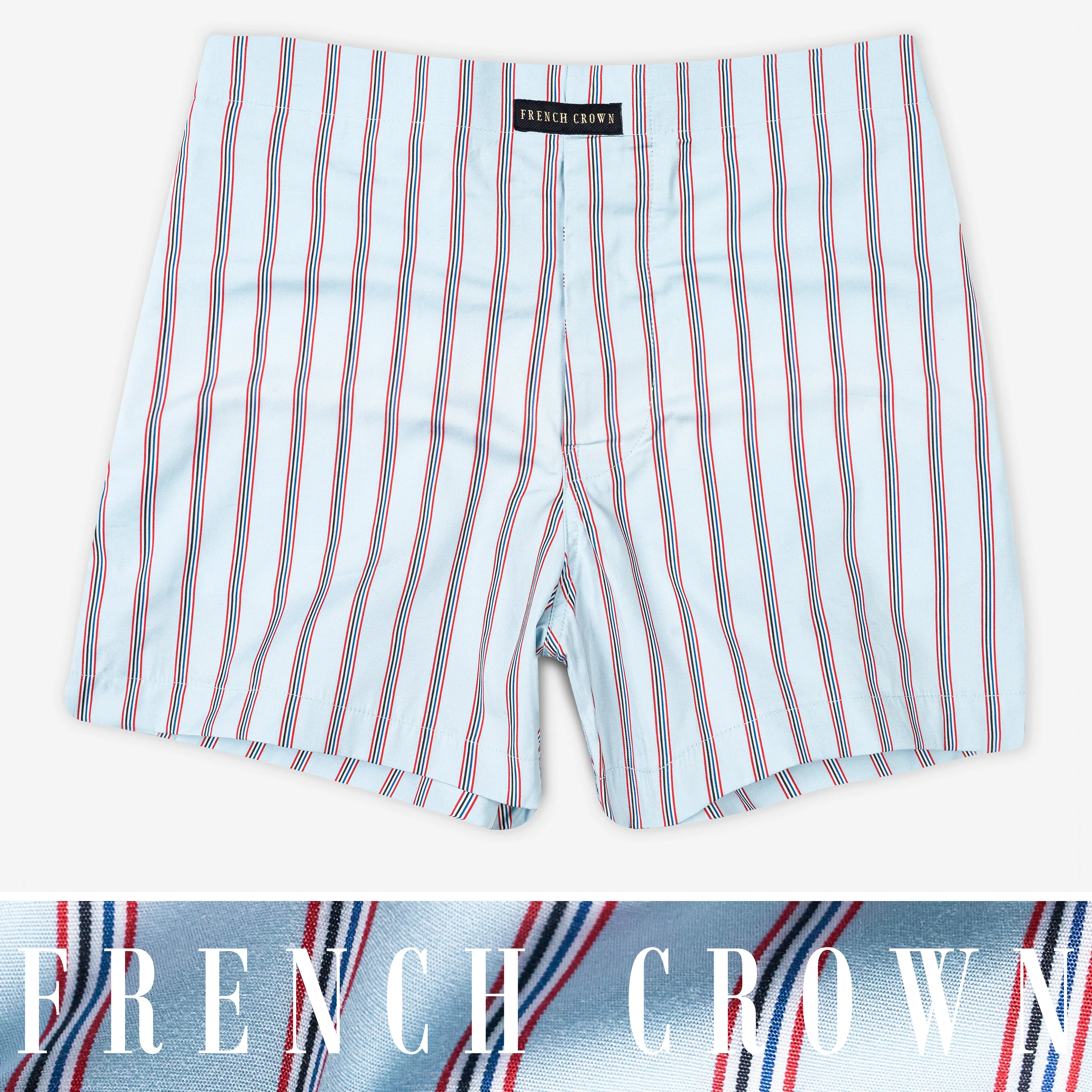 Arctic Blue With Cardinal Red And Cobalt Striped Premium Cotton Boxer