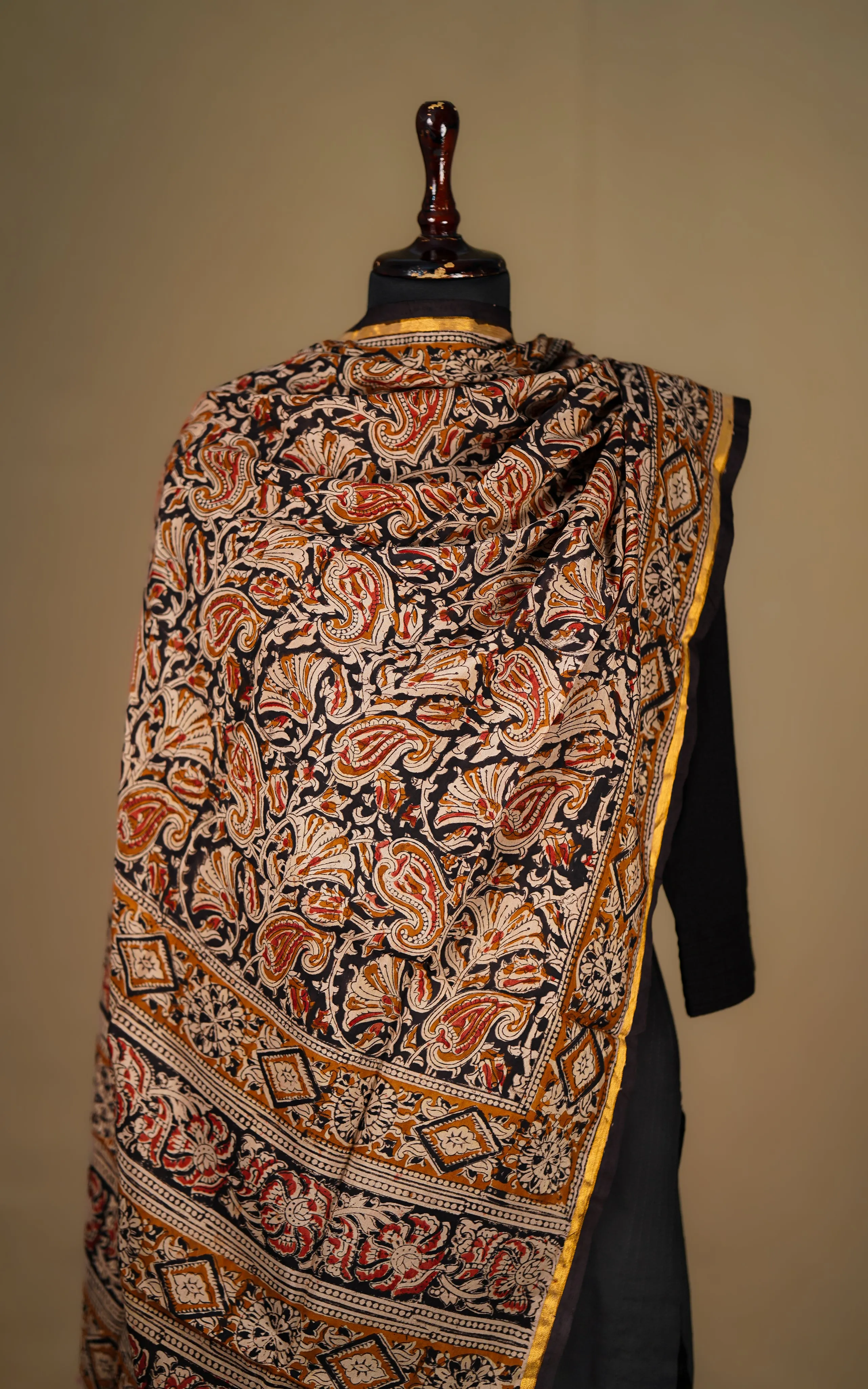 Art Silk Hand Blocked Kalamkari Dupatta 129IOS18