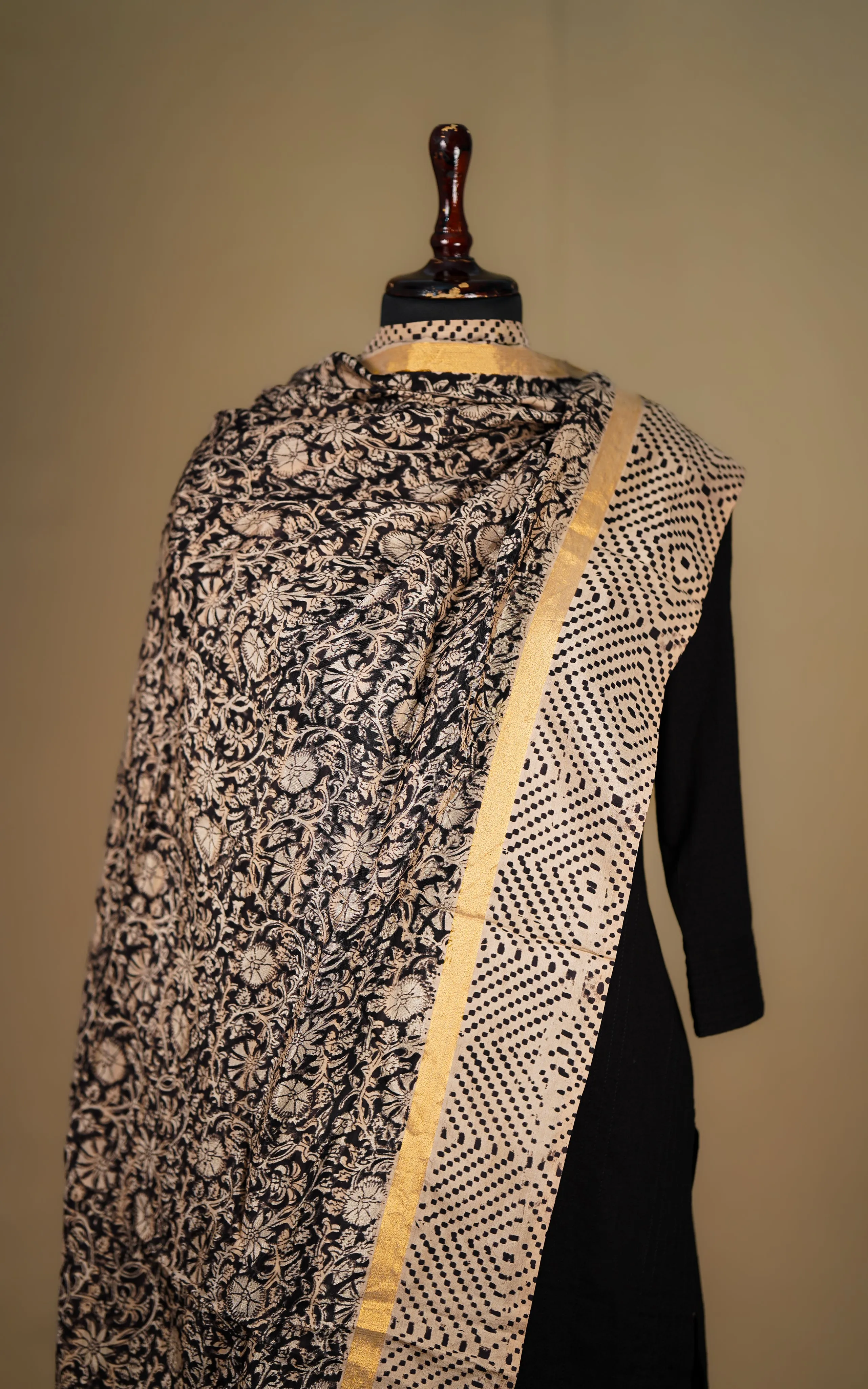 Art Silk Hand Blocked Kalamkari Dupatta 129IOS21