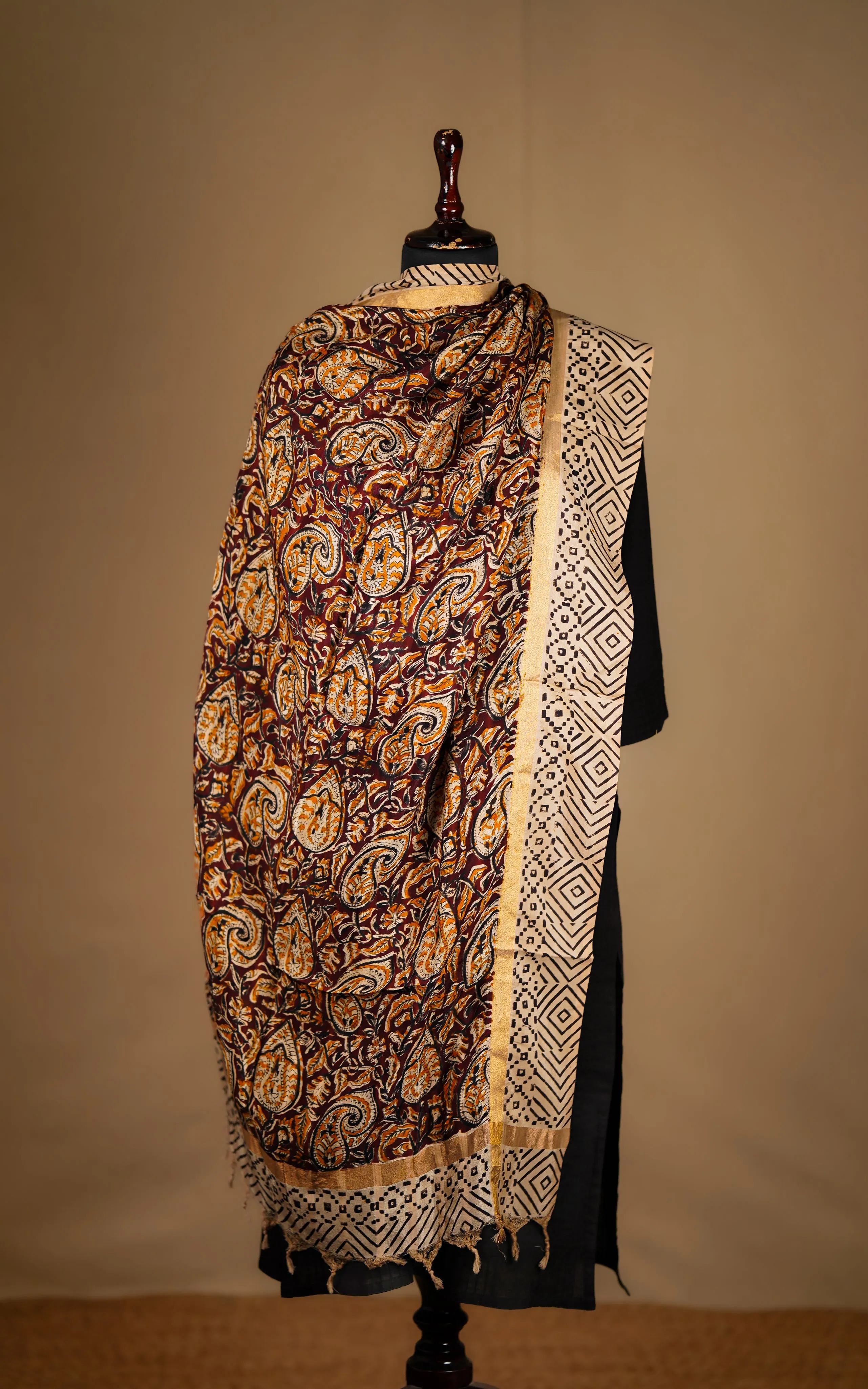 Art Silk Hand Blocked Kalamkari Dupatta 129IOS24