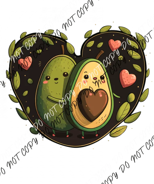 Avocado Hugging with Hearts DTF Transfer