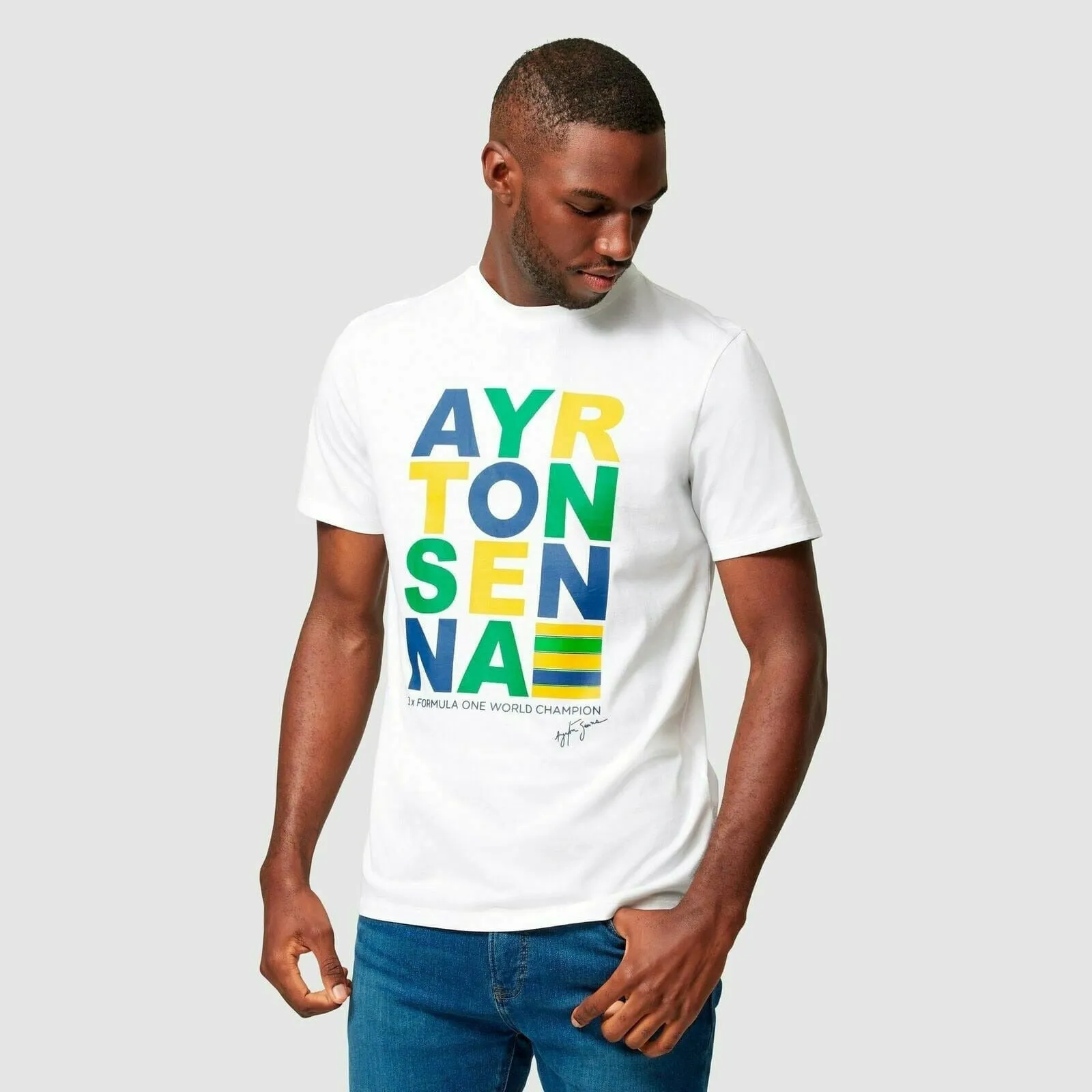 Ayrton Senna Men's Fanwear Graphic T-Shirt- White