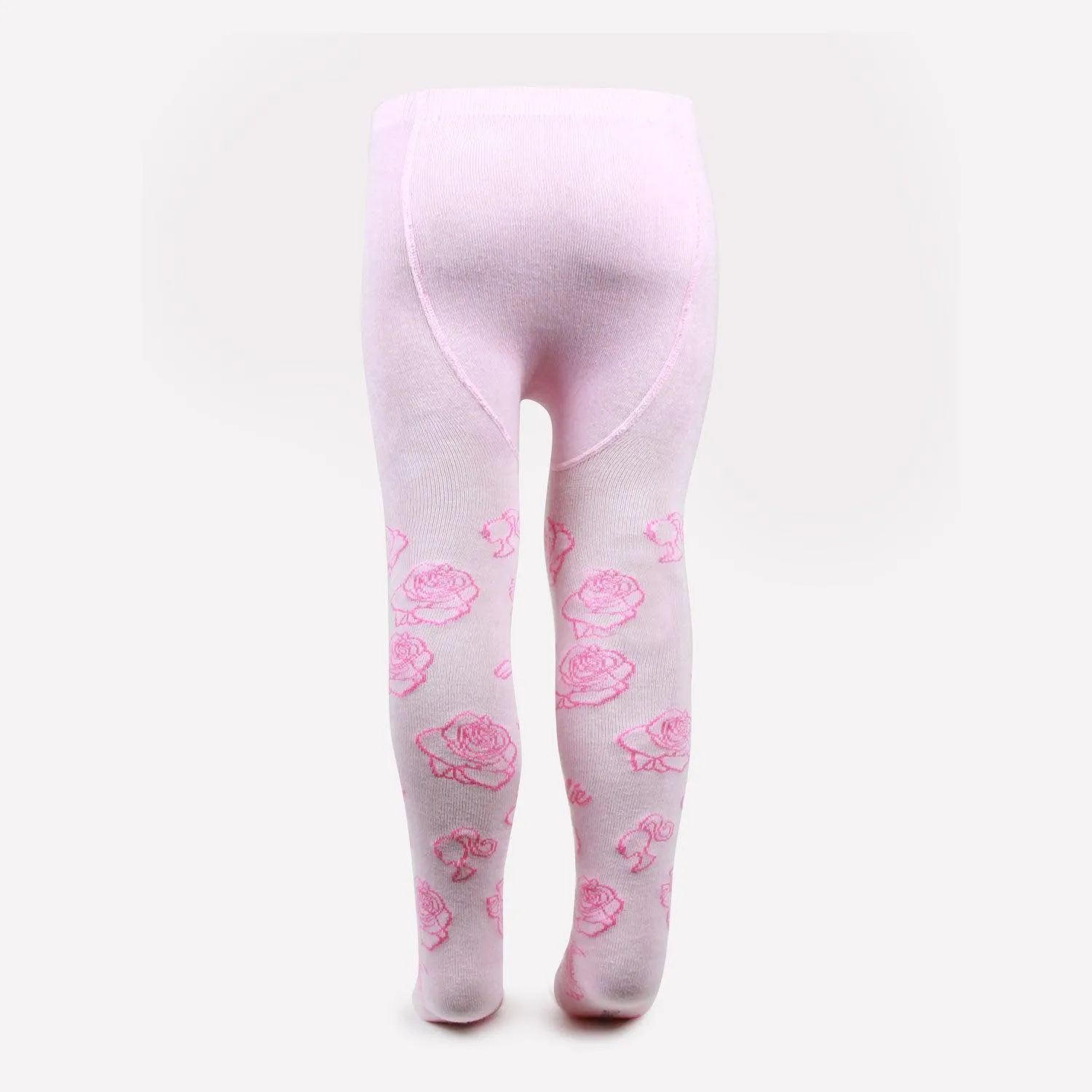 Barbie Printed Knitted Tights For Baby Girls - Baby Pink