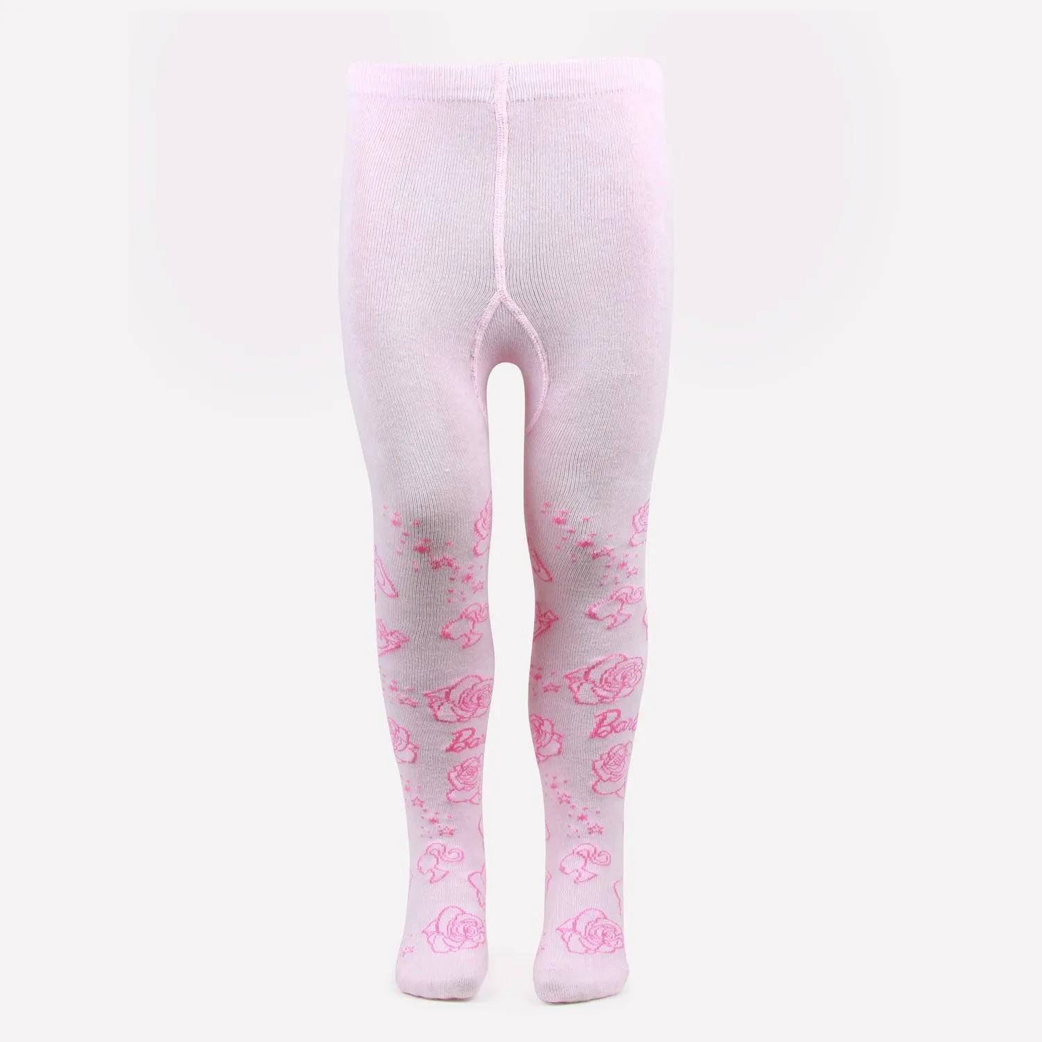 Barbie Printed Knitted Tights For Baby Girls - Baby Pink