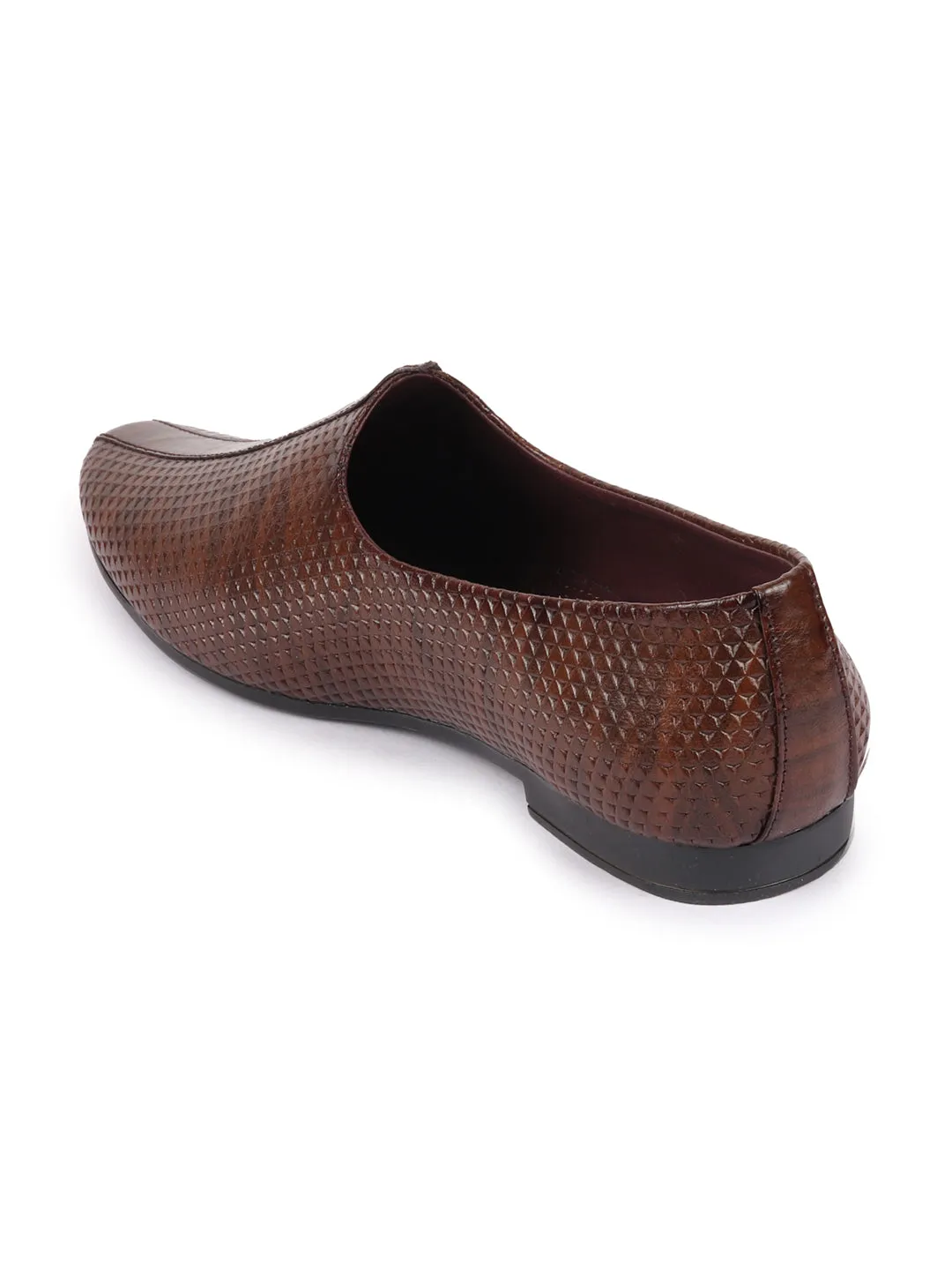 Basics Men Brown Textured Design Ethnic Juttis and Mojaris