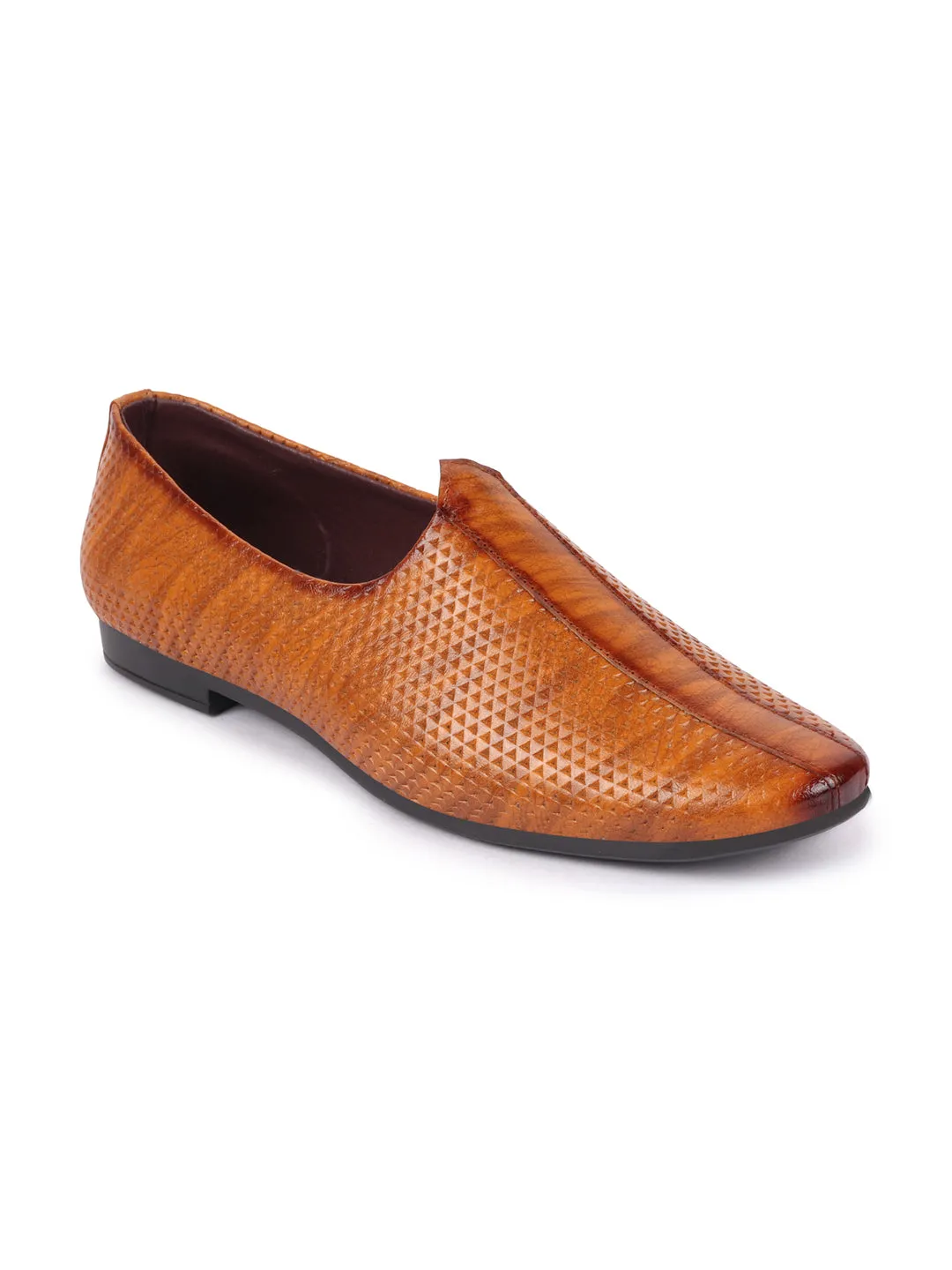 Basics Men Tan Textured Design Ethnic Juttis and Mojaris