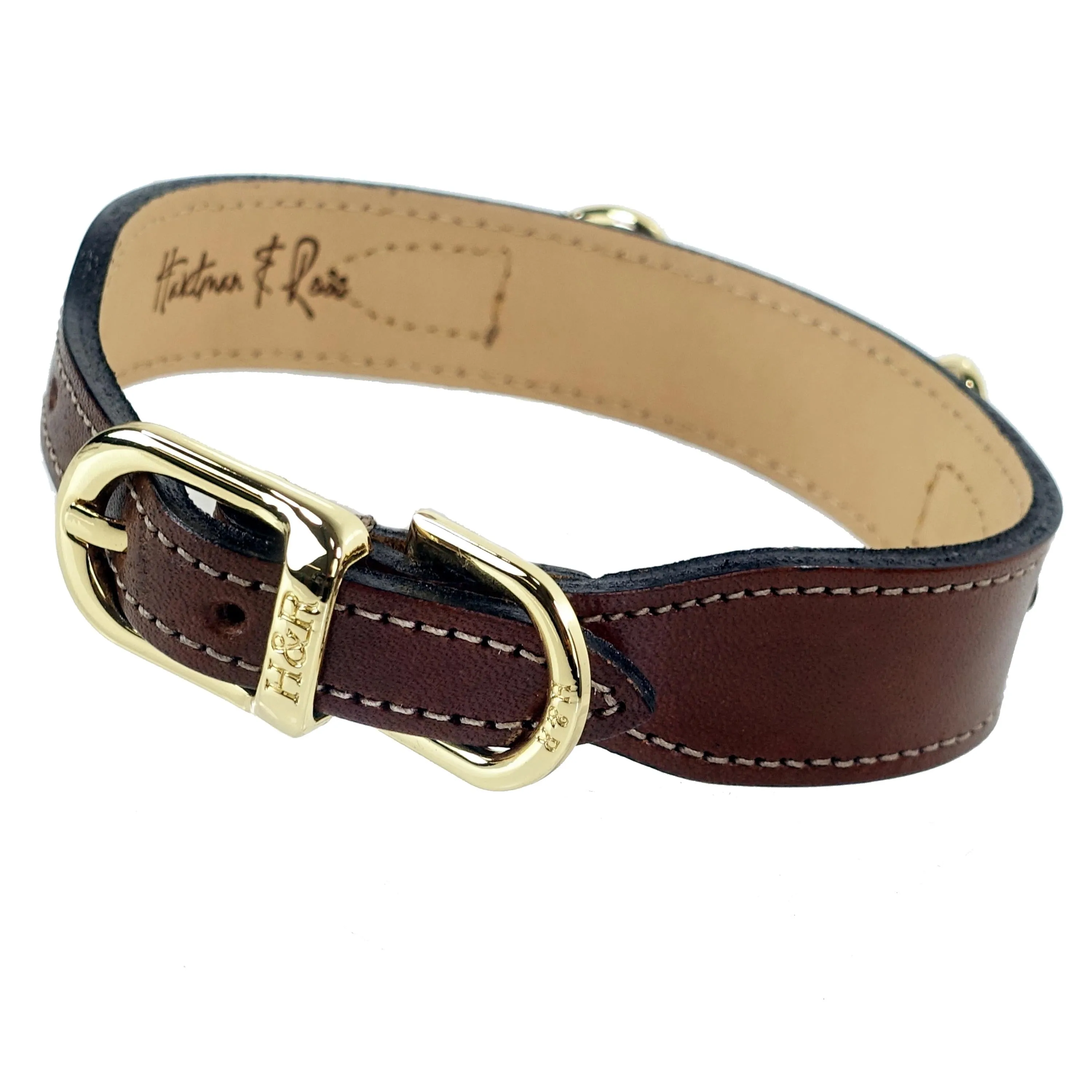 Belmont Dog Collar in Rich Brown & Gold