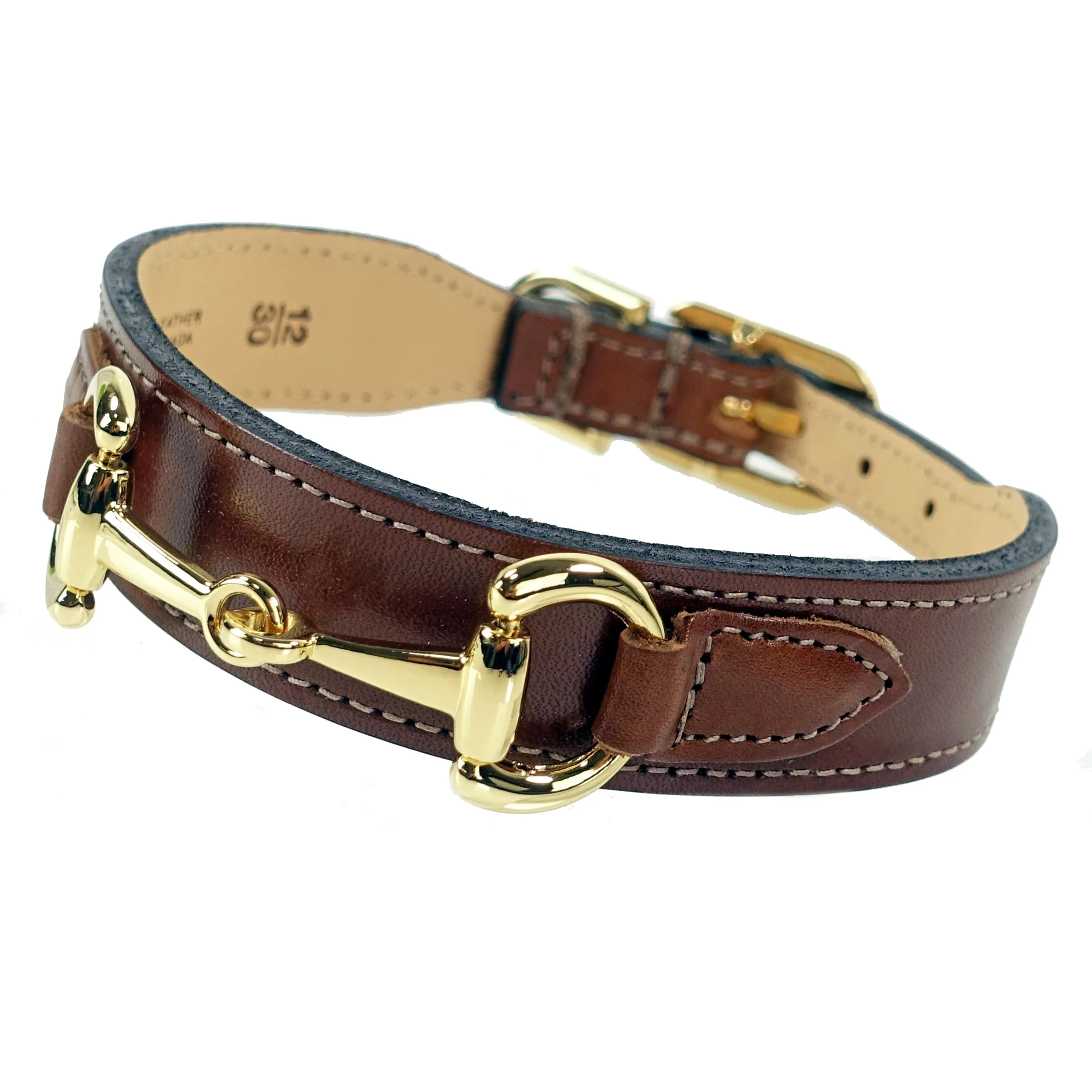 Belmont Dog Collar in Rich Brown & Gold