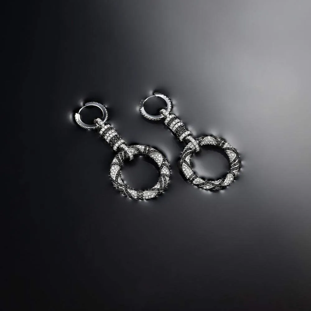 Black & white circle hoop earrings - silver