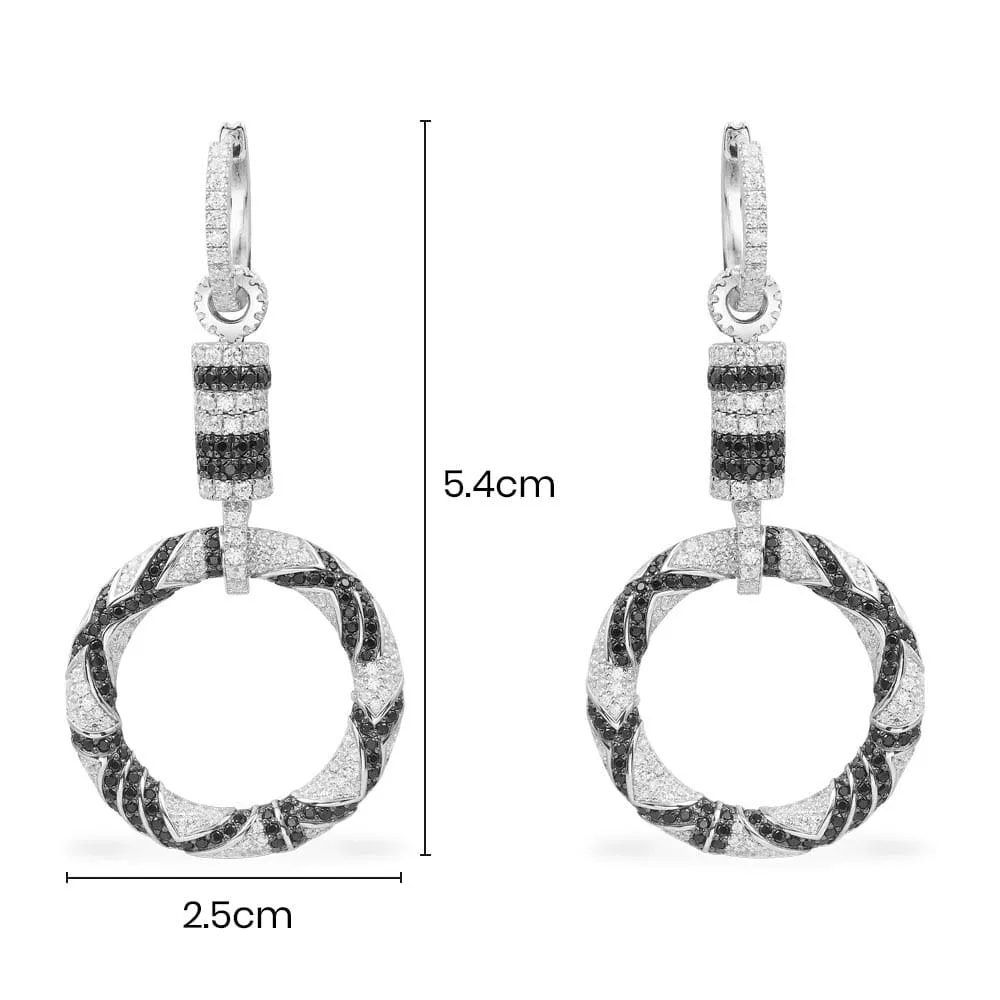 Black & white circle hoop earrings - silver