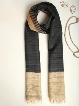 Black Handwoven Pure Tussar and Ghicha Silk Stole