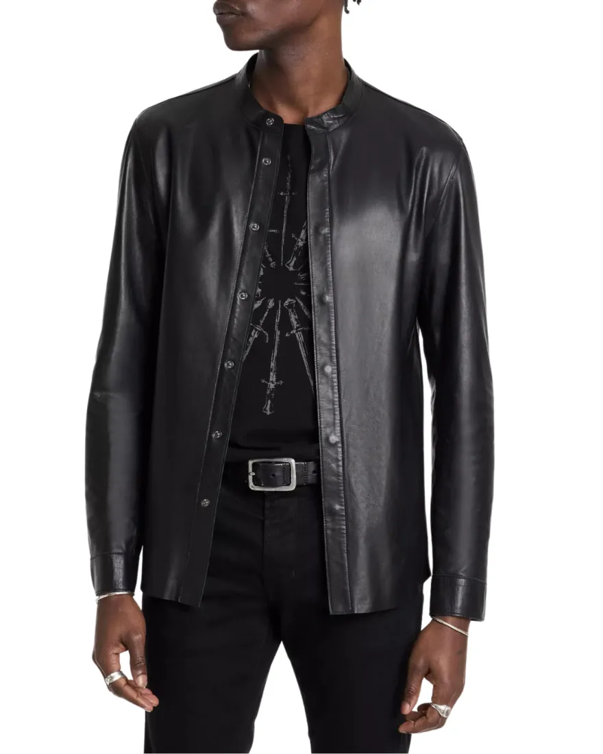 Black Long Sleeve Leather Shirt