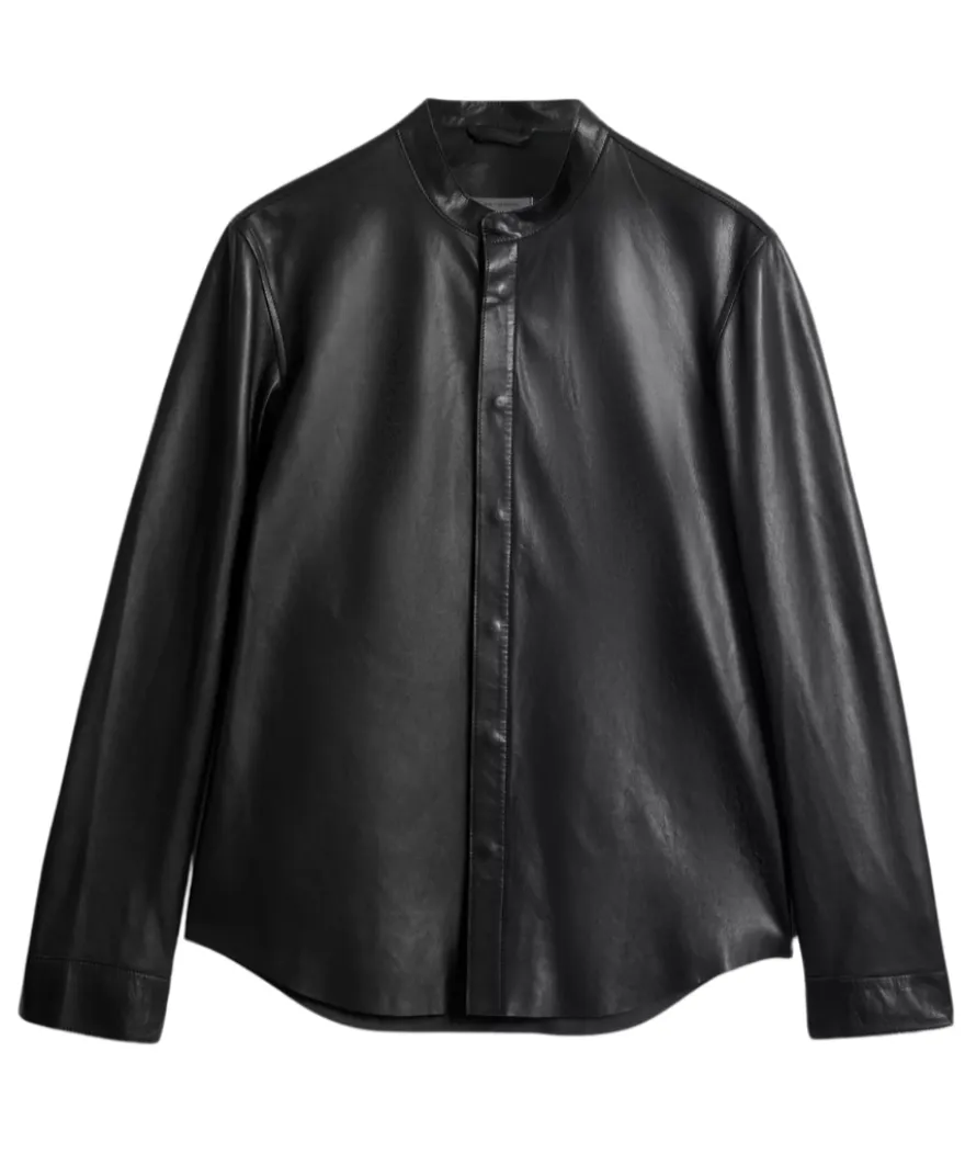 Black Long Sleeve Leather Shirt