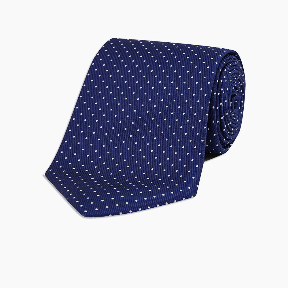 Blue and White Small Spot Printed Silk Tie