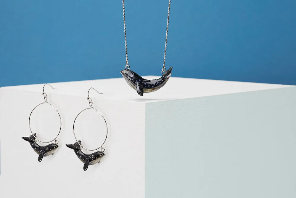 Blue Whale Round Drop Earrings