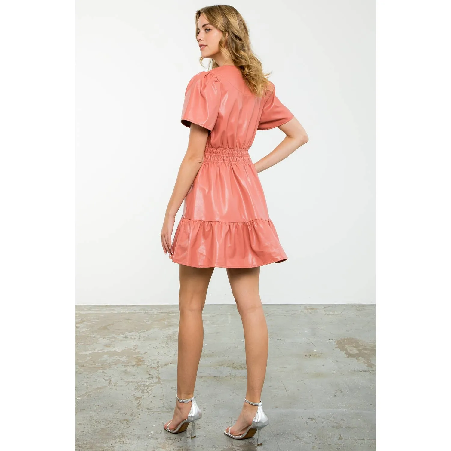 Blush Short Sleeve Leather Dress