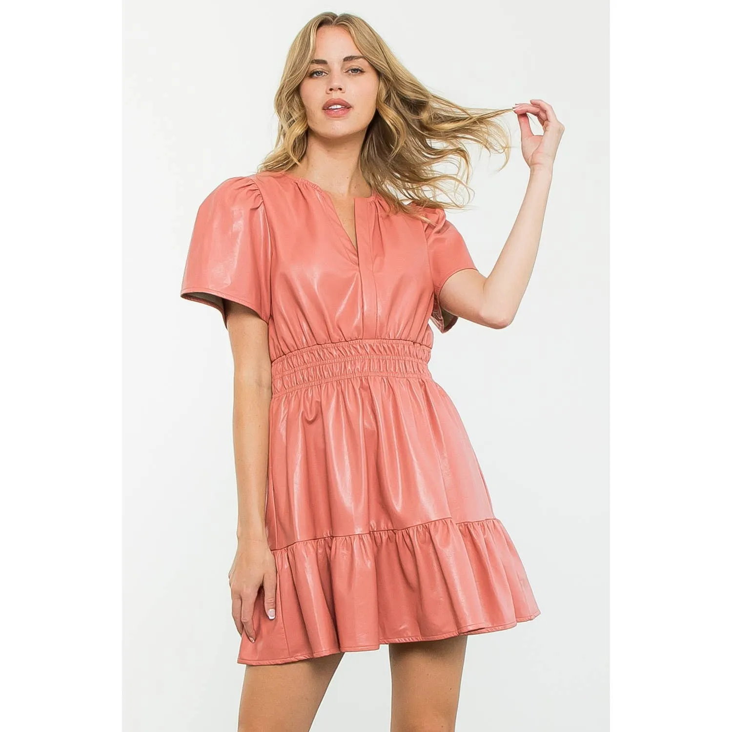 Blush Short Sleeve Leather Dress