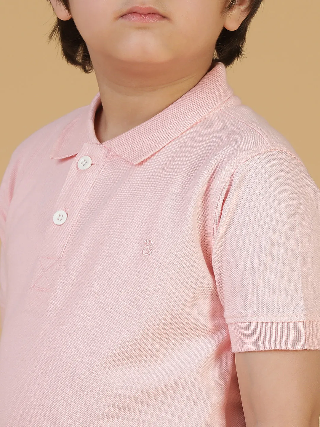 Boys Pink Solid Polo T-Shirt