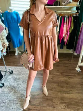 Brown Faux Leather Dress