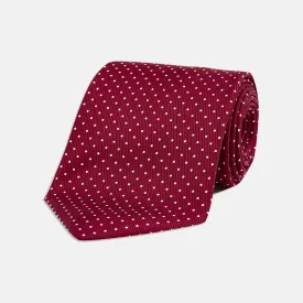 Burgundy and White Small Spot Printed Silk Tie