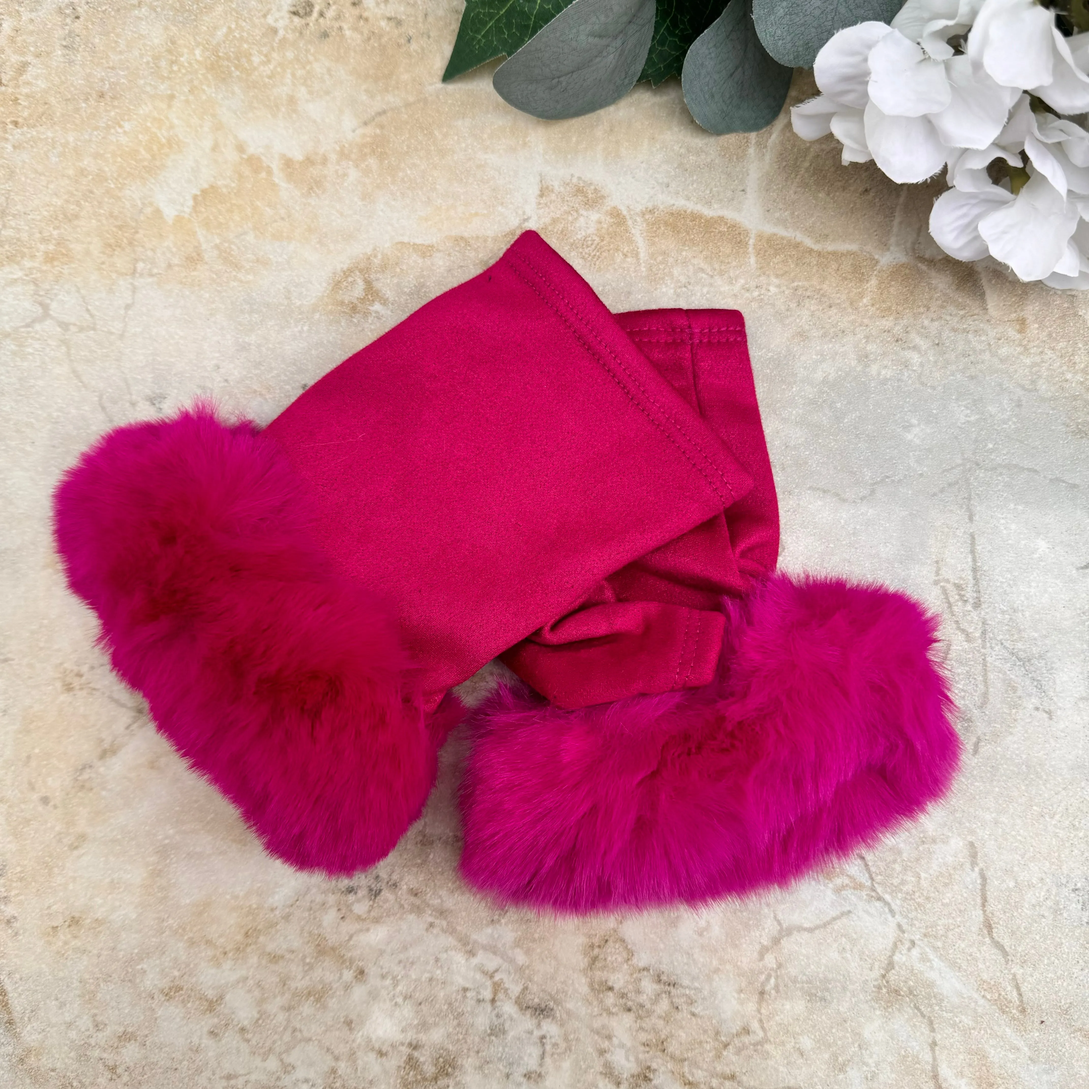 Butterfly Fingerless Faux Fur Edge Gloves