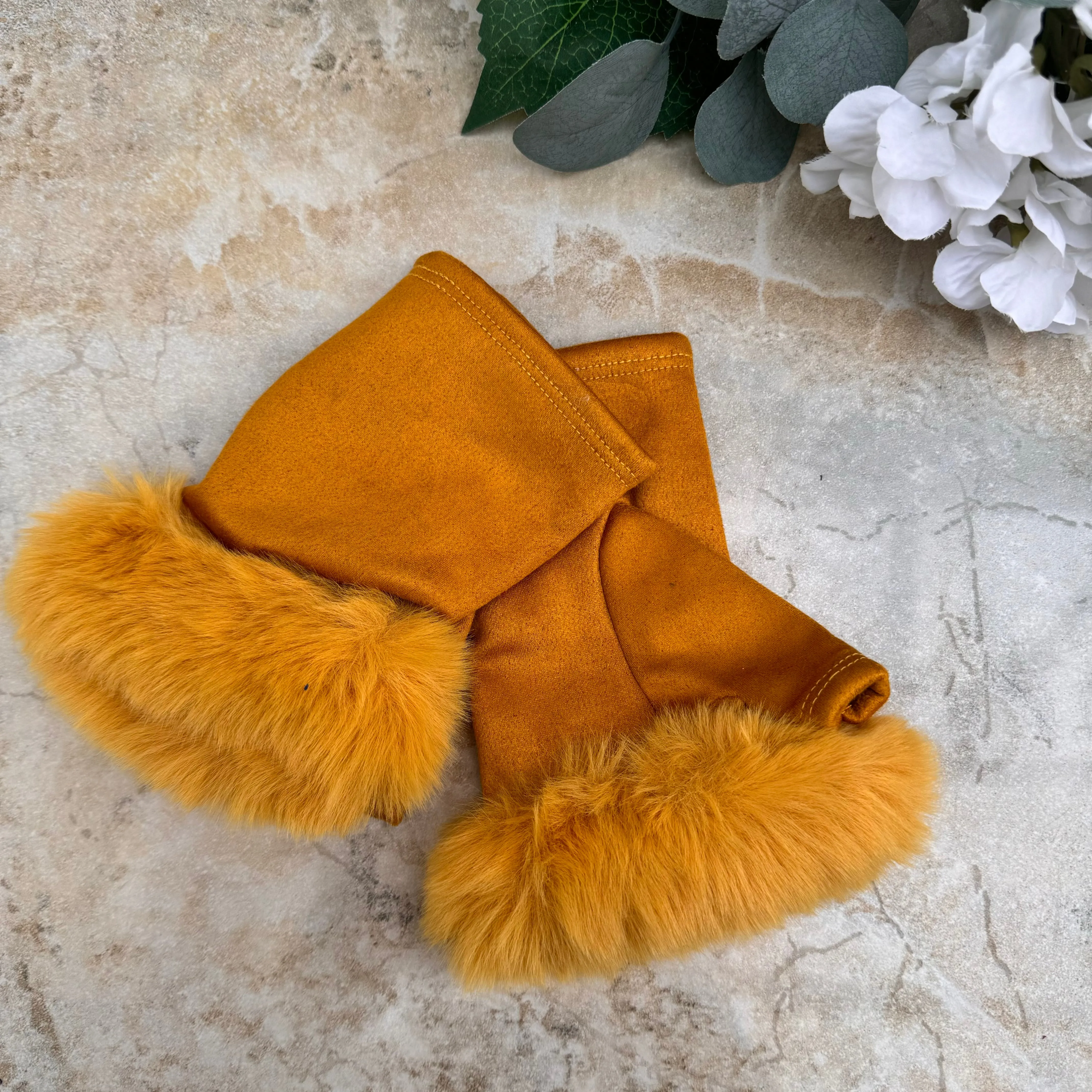 Butterfly Fingerless Faux Fur Edge Gloves